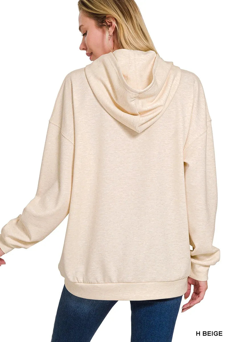Zenana Oversized Scuba Hoodie with Kangaroo Pocket in Beige