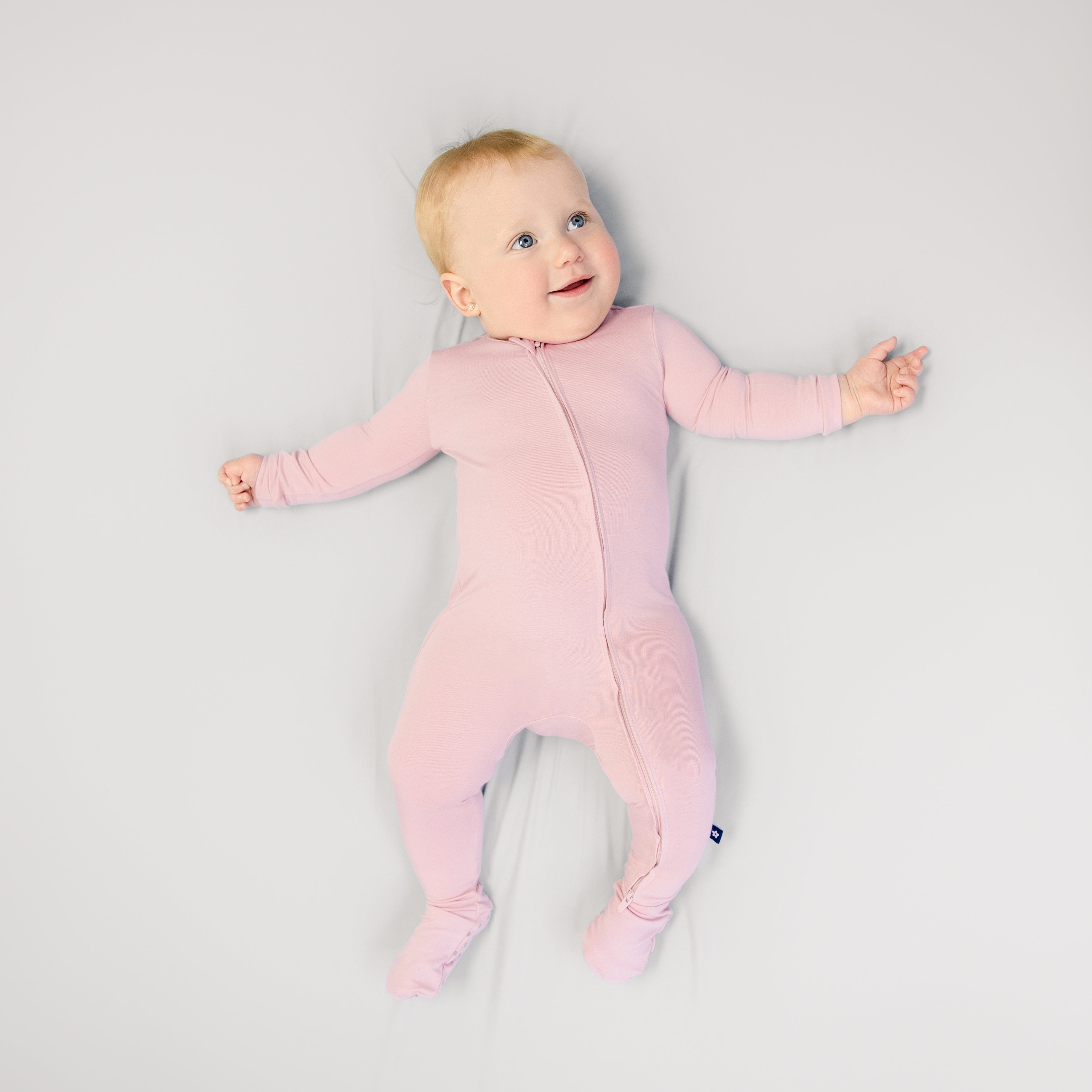 Larkspur Baby Zip Footie in Rose
