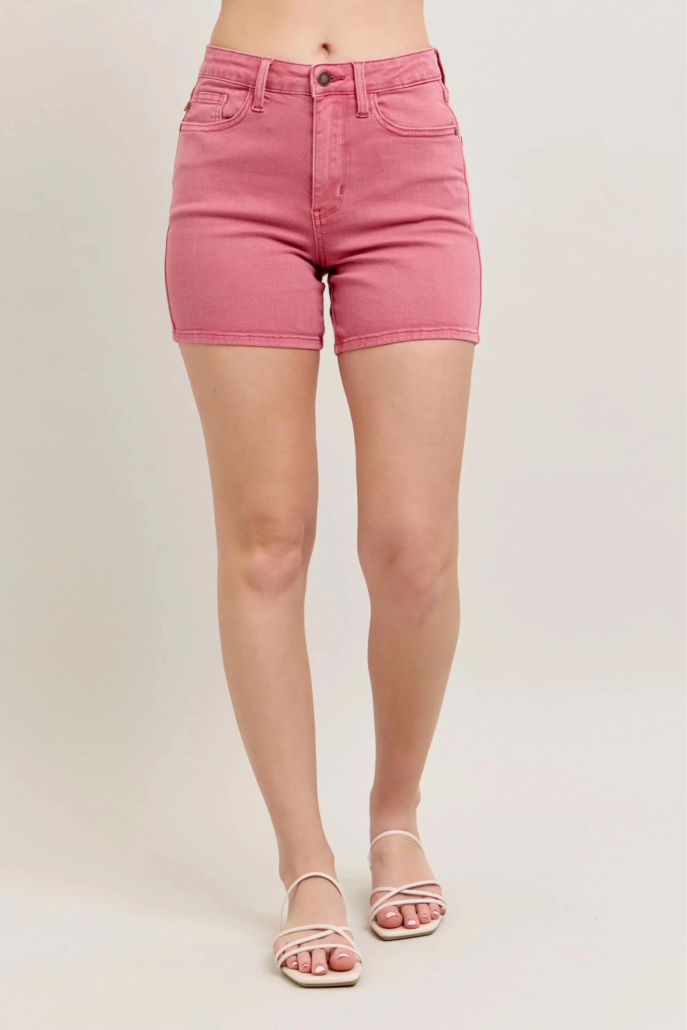 High Waist Pink Embroidered Pocket Denim Shorts by Judy Blue Jeans