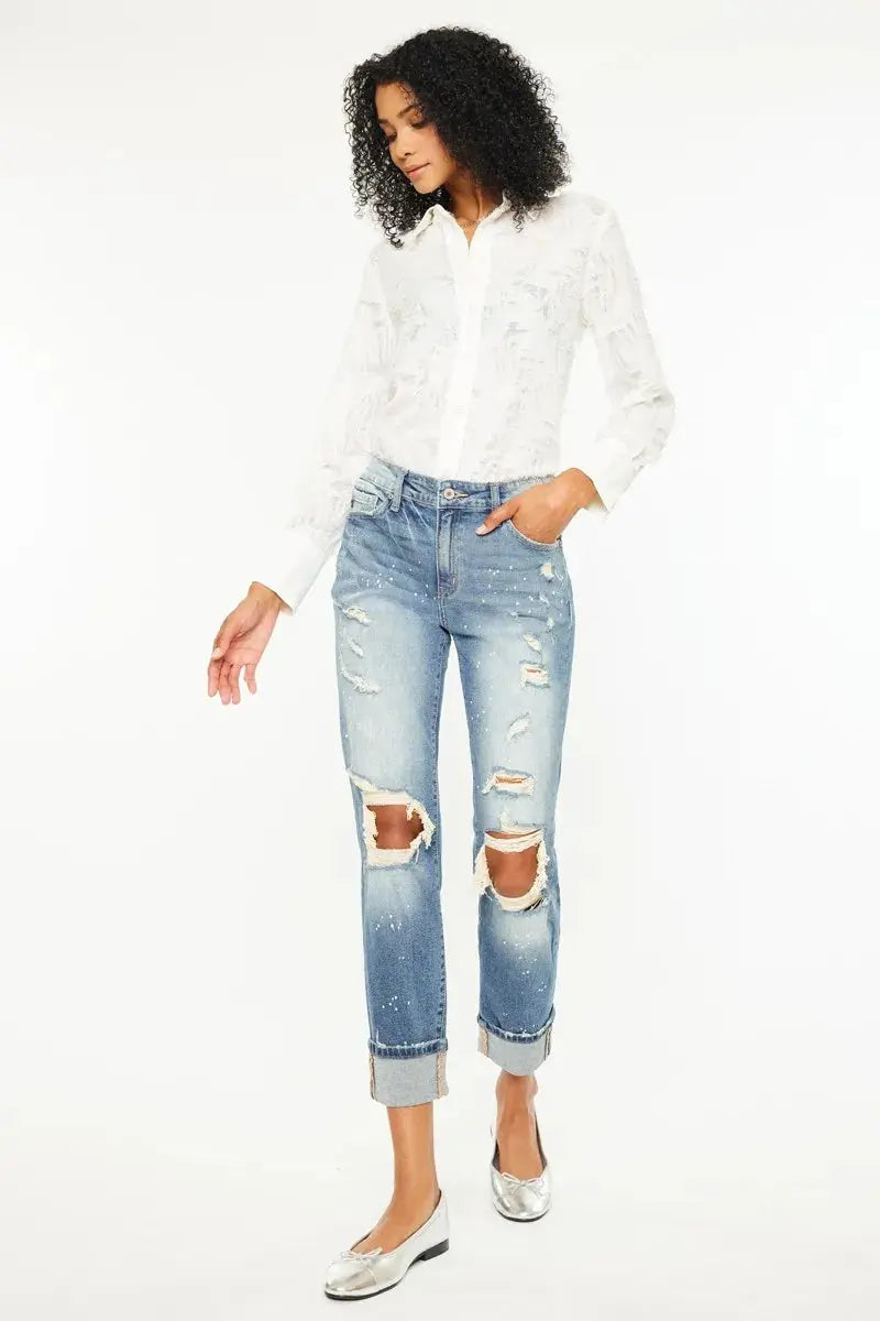 High Rise Distressed Kancan Boyfriend Jeans