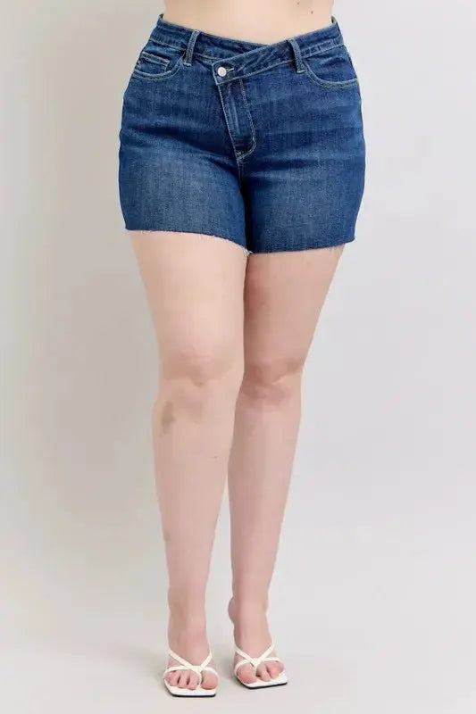 Judy Blue Jeans - Full Size High Waist Criss-Cross Waistband Denim Shorts