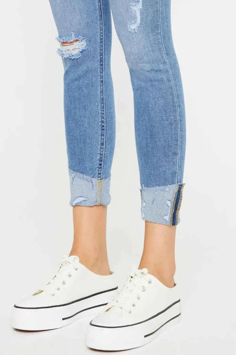 Kancan Distressed Cat's Whiskers Button Fly Women's Jeans