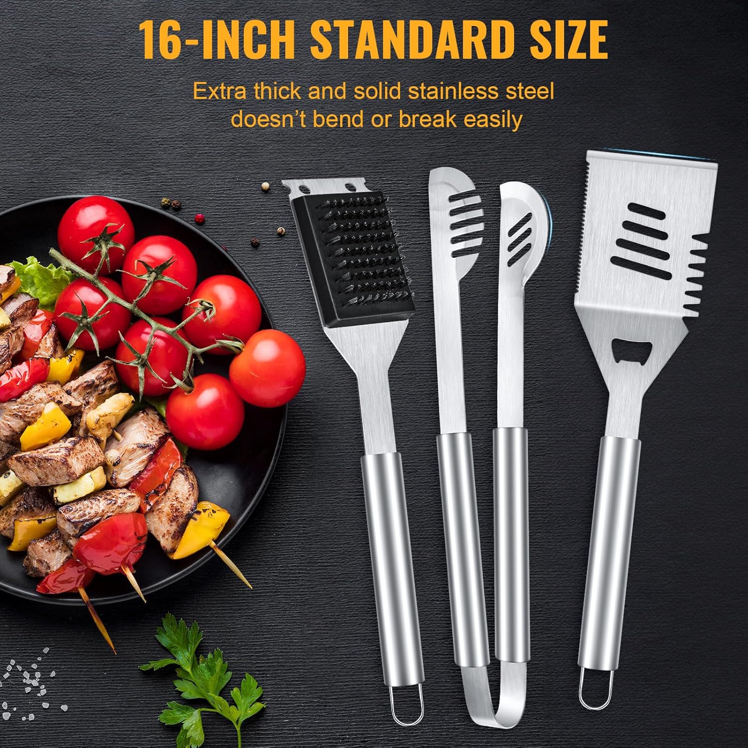 BBQ Tool Grilling Accessories, 16-Inch Stainless Steel BBQ Grill Tools