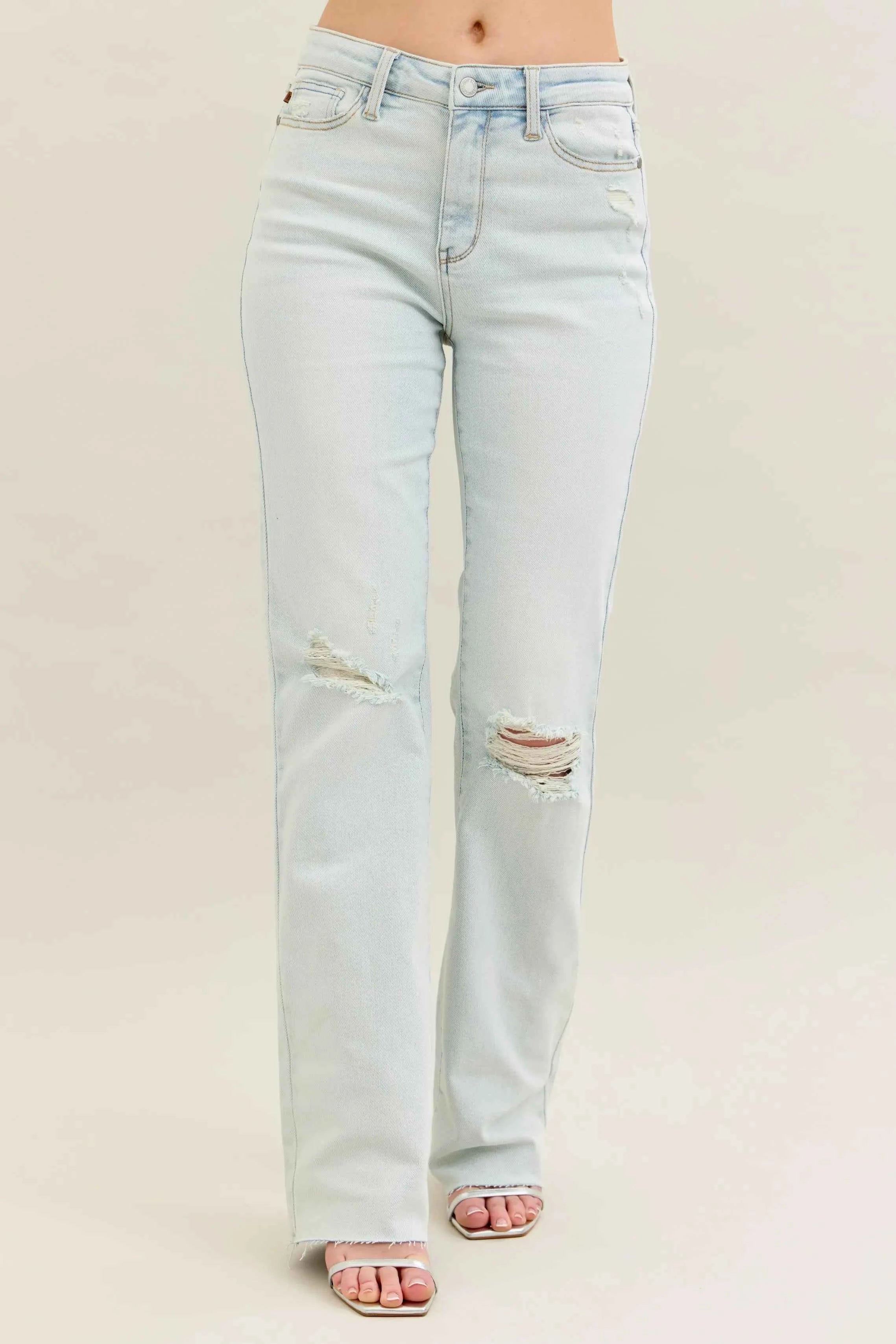 Judy Blue Full Size Destroy & Fray Hem Bootcut Jeans Plus Size Women's Pants