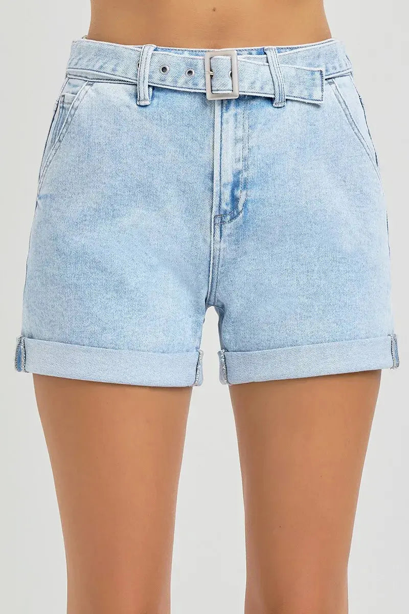 Full Size/Plus Size High Rise Belted Roll Up Shorts by RISEN Jeans