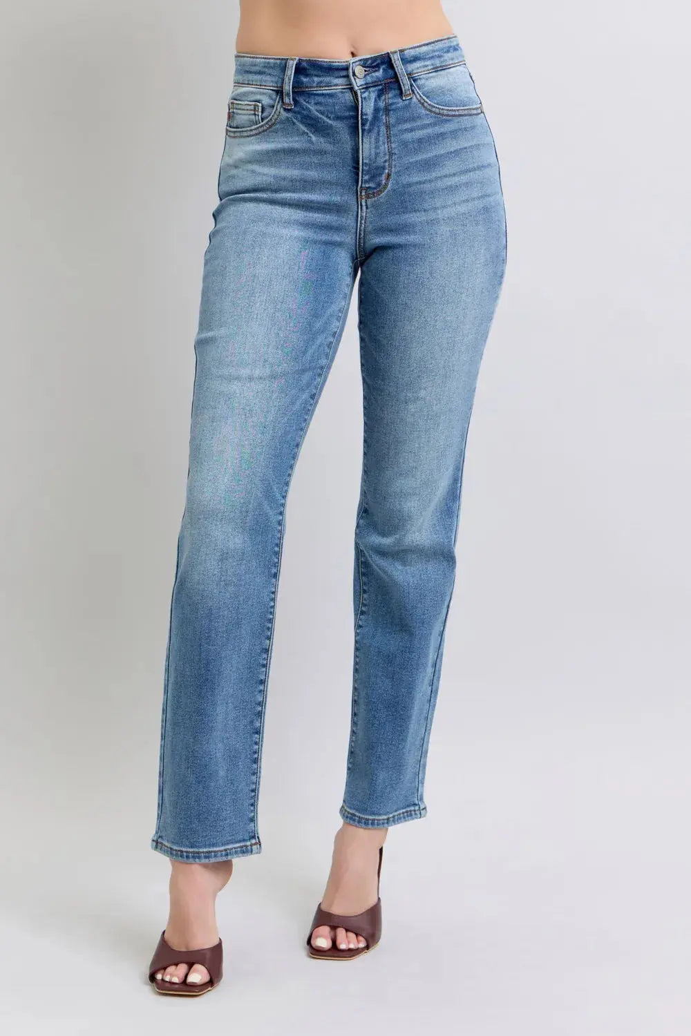 Full/Plus Size Run Vintage Wash Thermal Straight Judy Blue Jeans