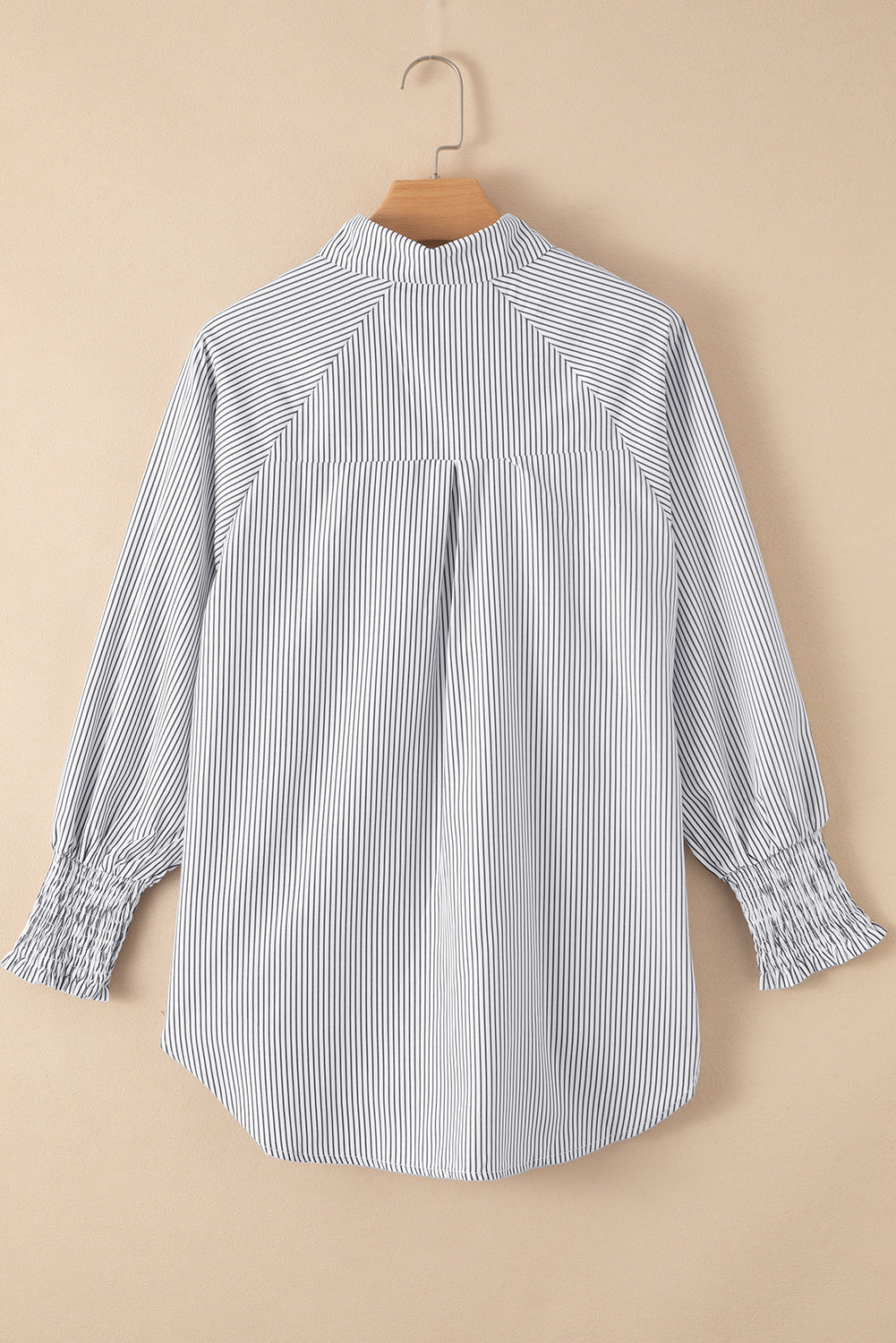 Stripe Smocked Long Sleeve Button-Up Shirt