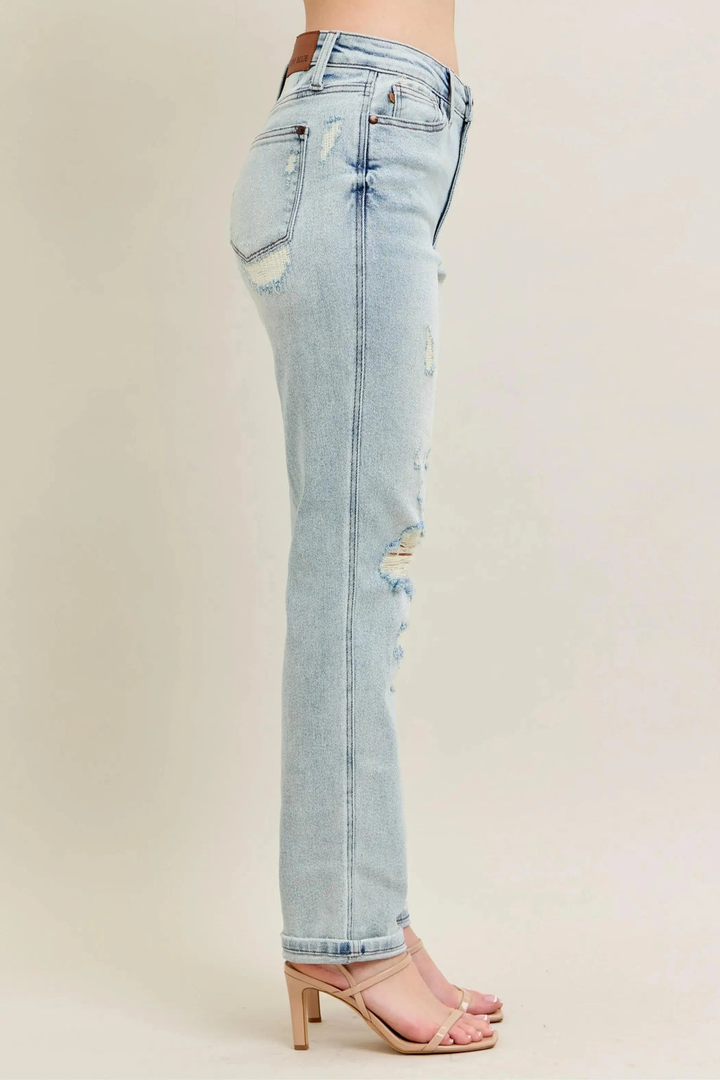 Judy Blue Jeans - Plus Size Mr Repair Stitch Detail Destroy Single Cuff Boyfriend Fit