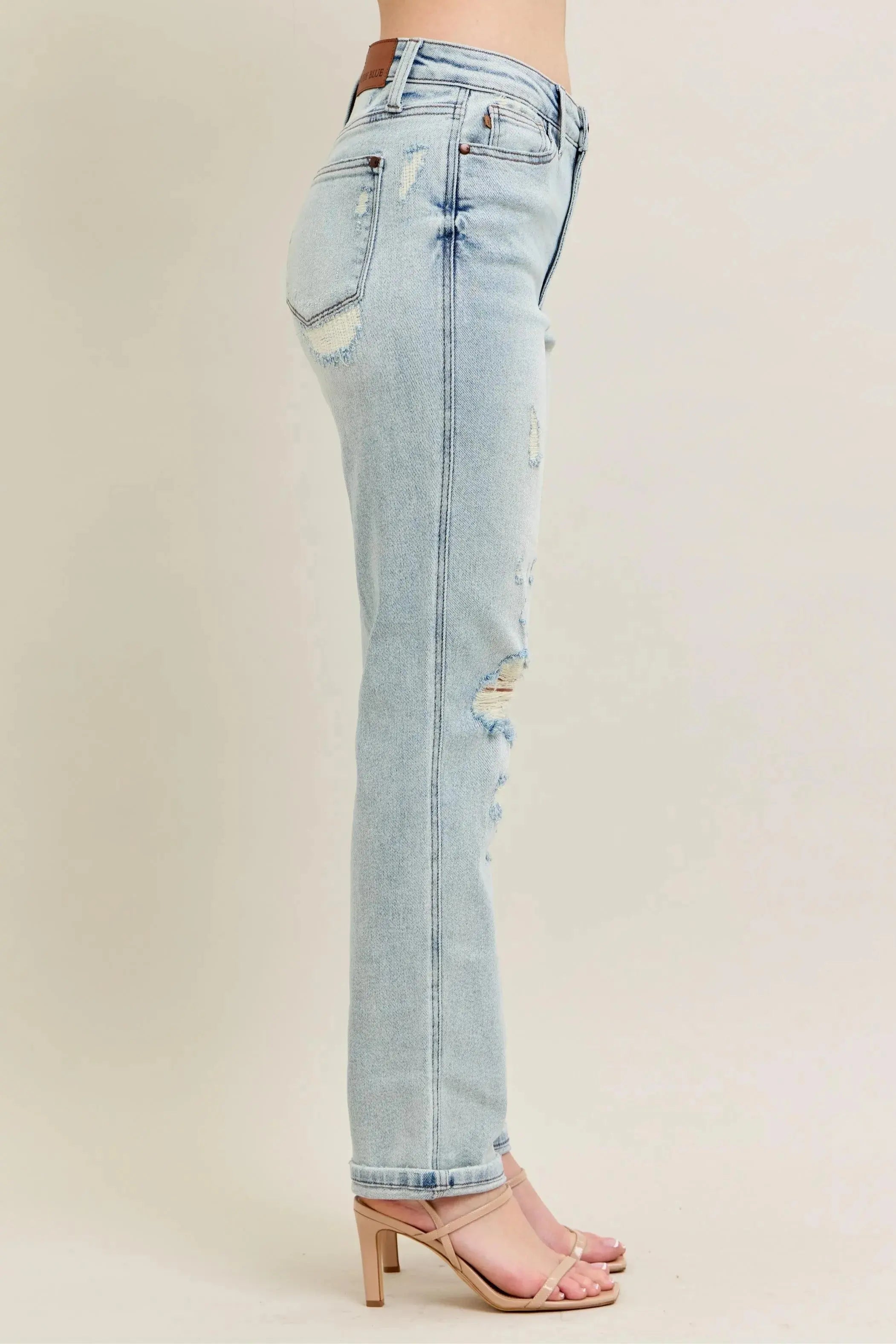 Judy Blue Jeans - Plus Size Mr Repair Stitch Detail Destroy Single Cuff Boyfriend Fit