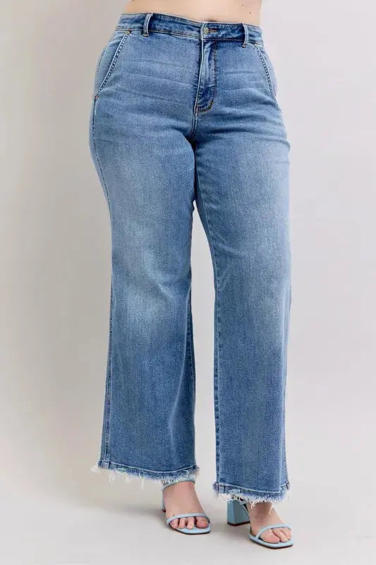 Judy Blue Full Size/Plus Size Raw Hem Wide Leg Jeans
