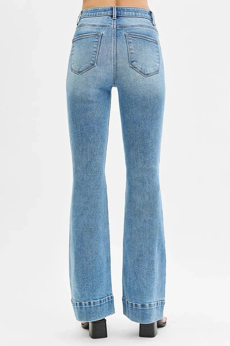 Full Size/Plus Size Tummy Control Elastic Band High Rise Flare RISEN Jeans
