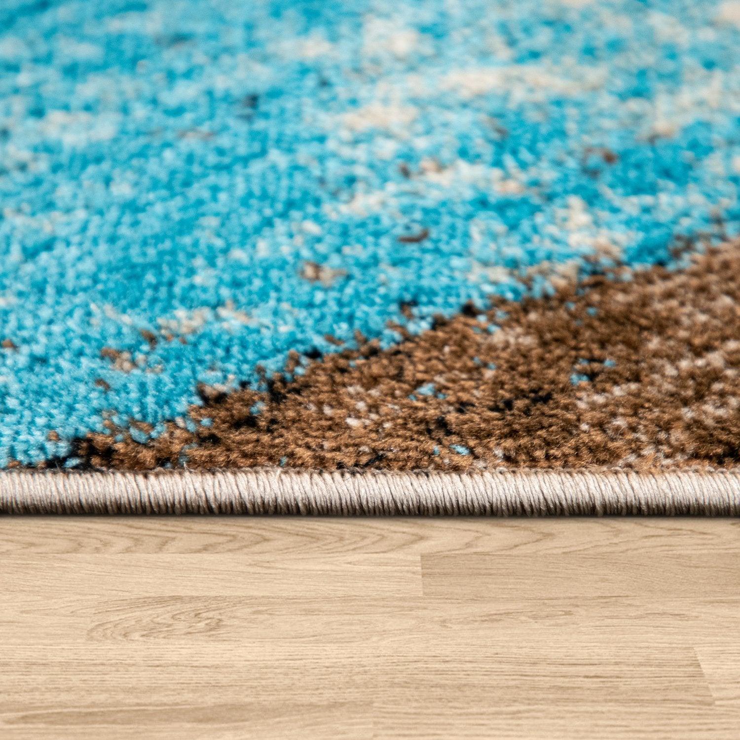 Beige Blue Area Rug Modern Diamond Pattern Low-Pile