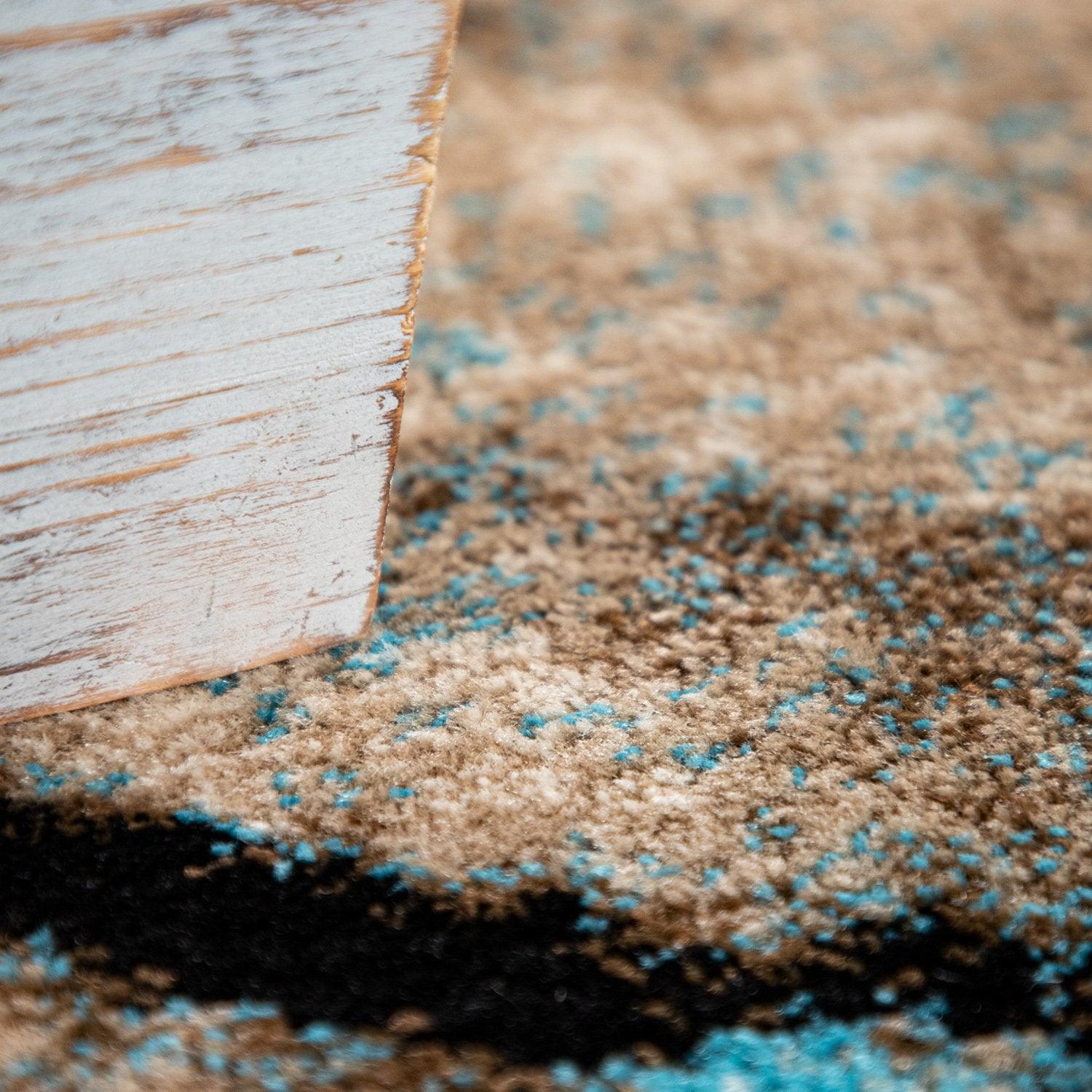Beige Blue Area Rug Modern Diamond Pattern Low-Pile