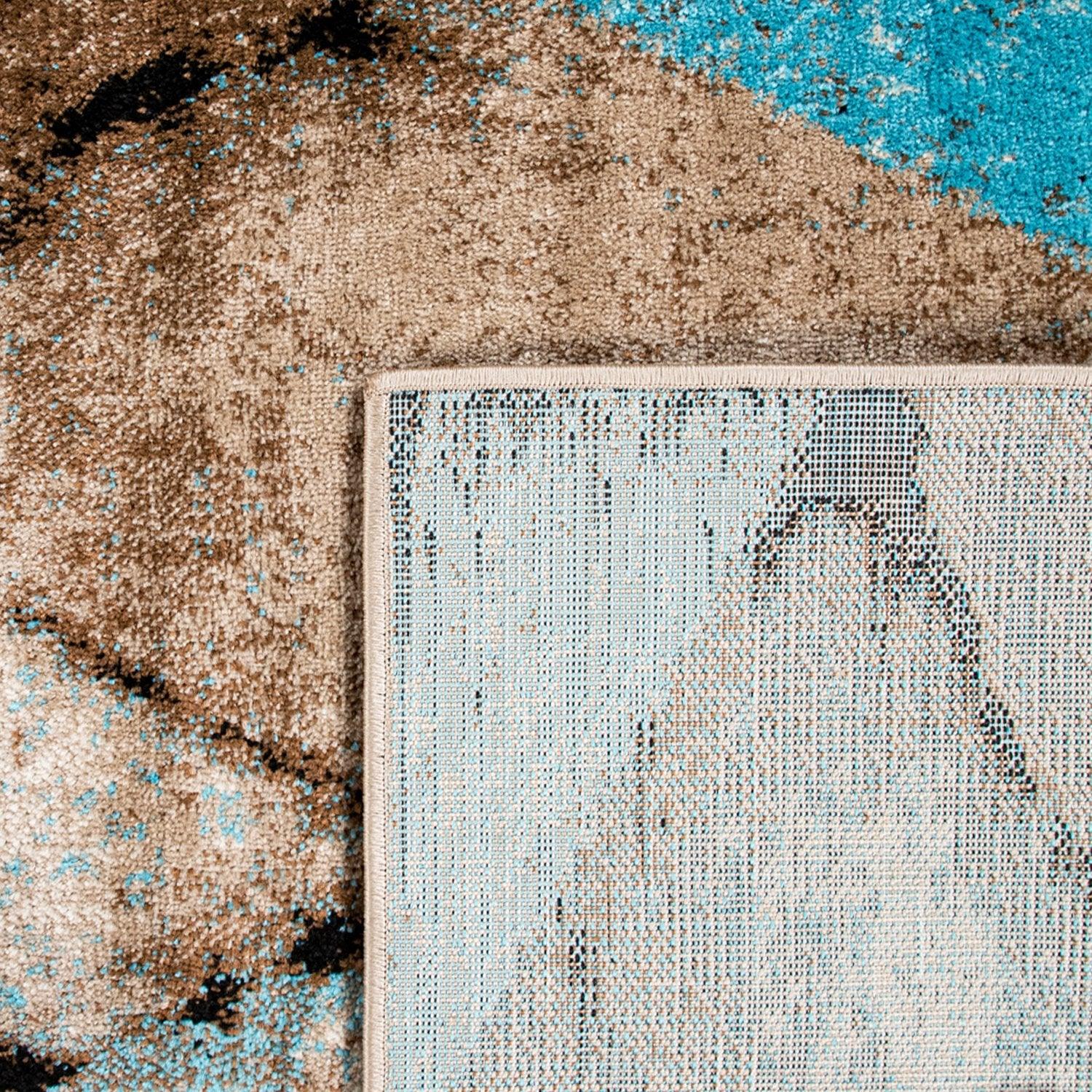 Beige Blue Area Rug Modern Diamond Pattern Low-Pile