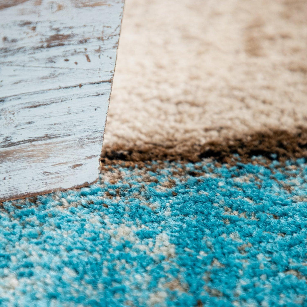 Beige Blue Area Rug Modern Geometric Pattern Low-Pile