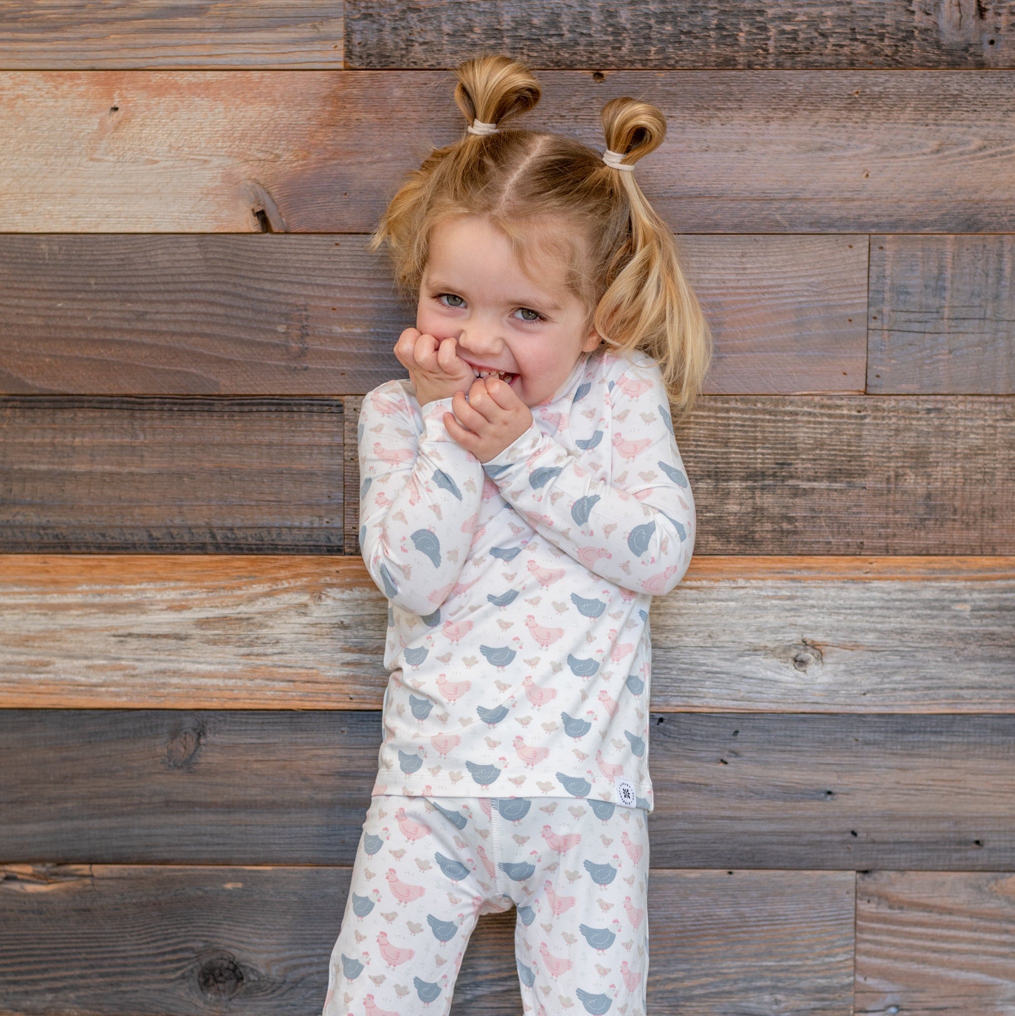 Pink Farm Hens Bamboo Big Kid Pajama