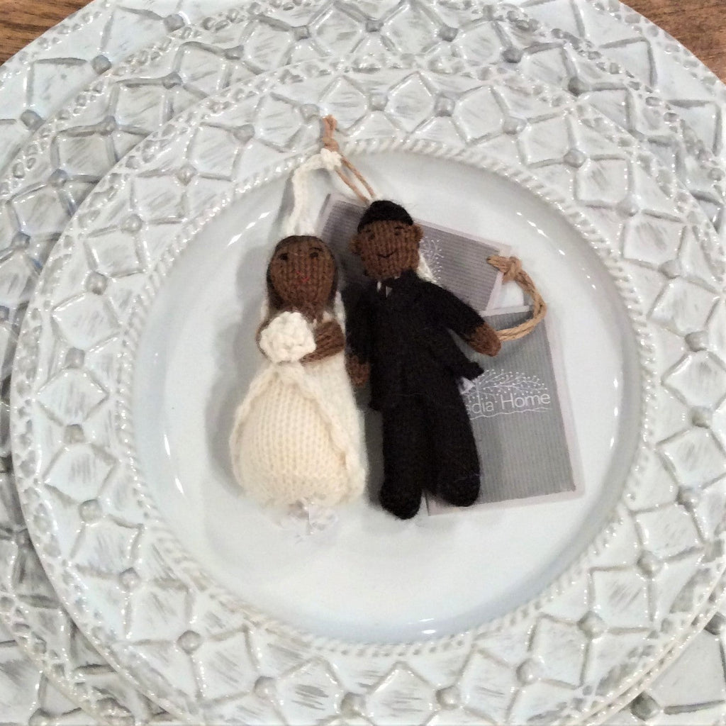 Black/Brown Bride Hand Knit Wedding Ornament Arcadia Home