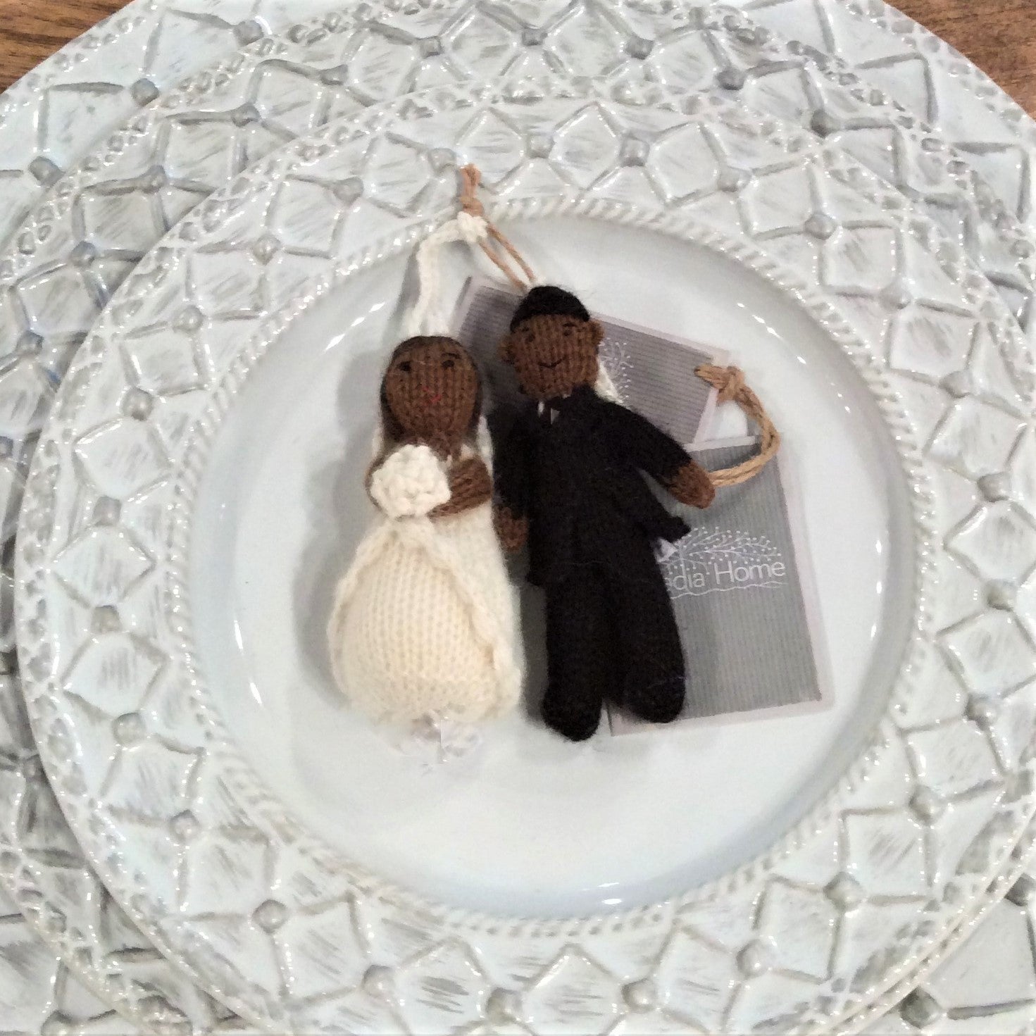Black/Brown Groom Hand Knit Wedding Ornament Arcadia Home