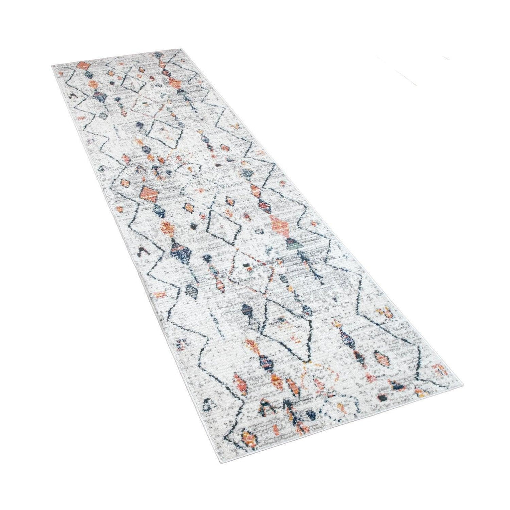 Boho Rug Cream Ethnic Diamond Pattern Modern Ripped Design