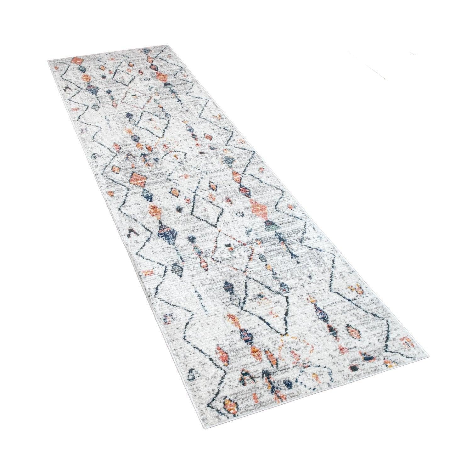 Boho Rug Cream Ethnic Diamond Pattern Modern Ripped Design