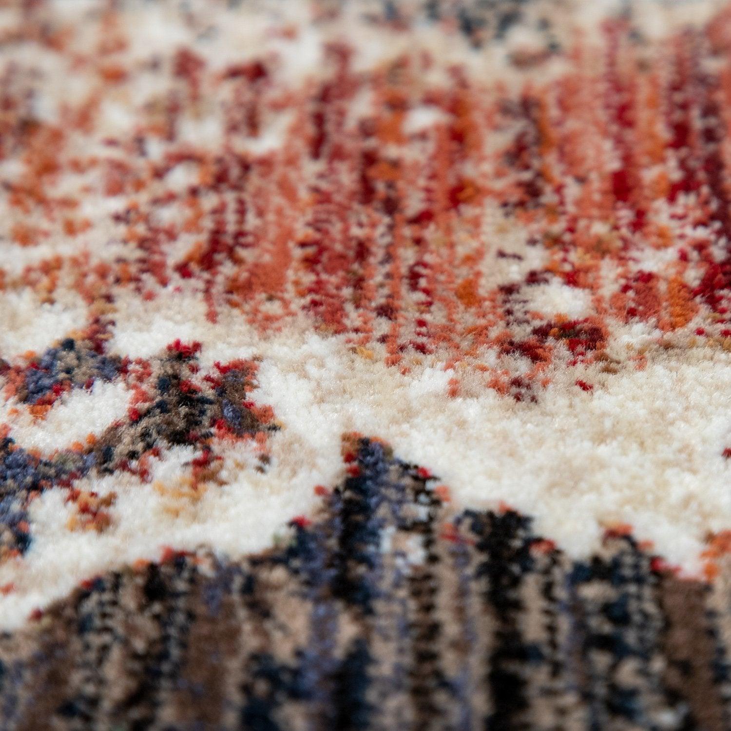 Boho Rug For Living Rooms Diamond Pattern Red Cream
