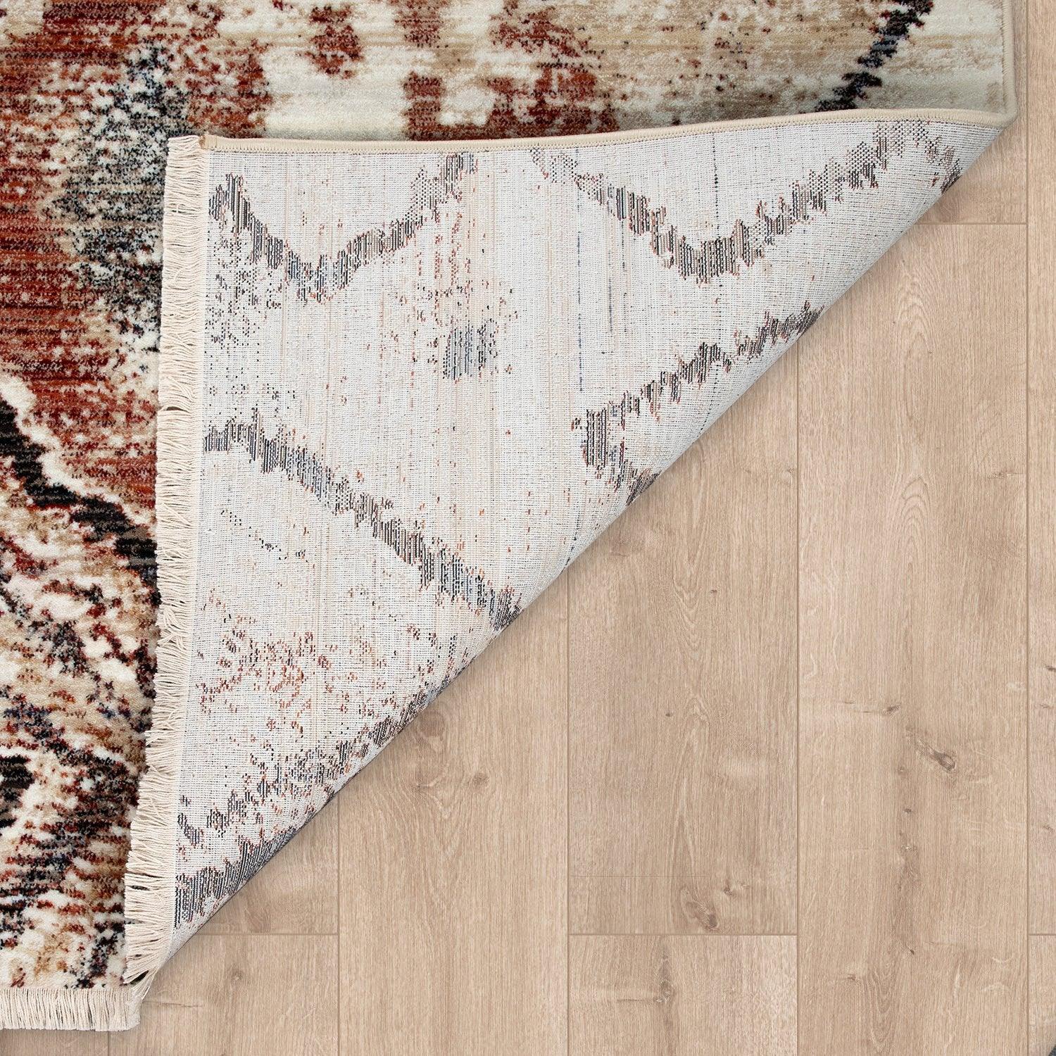 Boho Rug For Living Rooms Diamond Pattern Red Cream