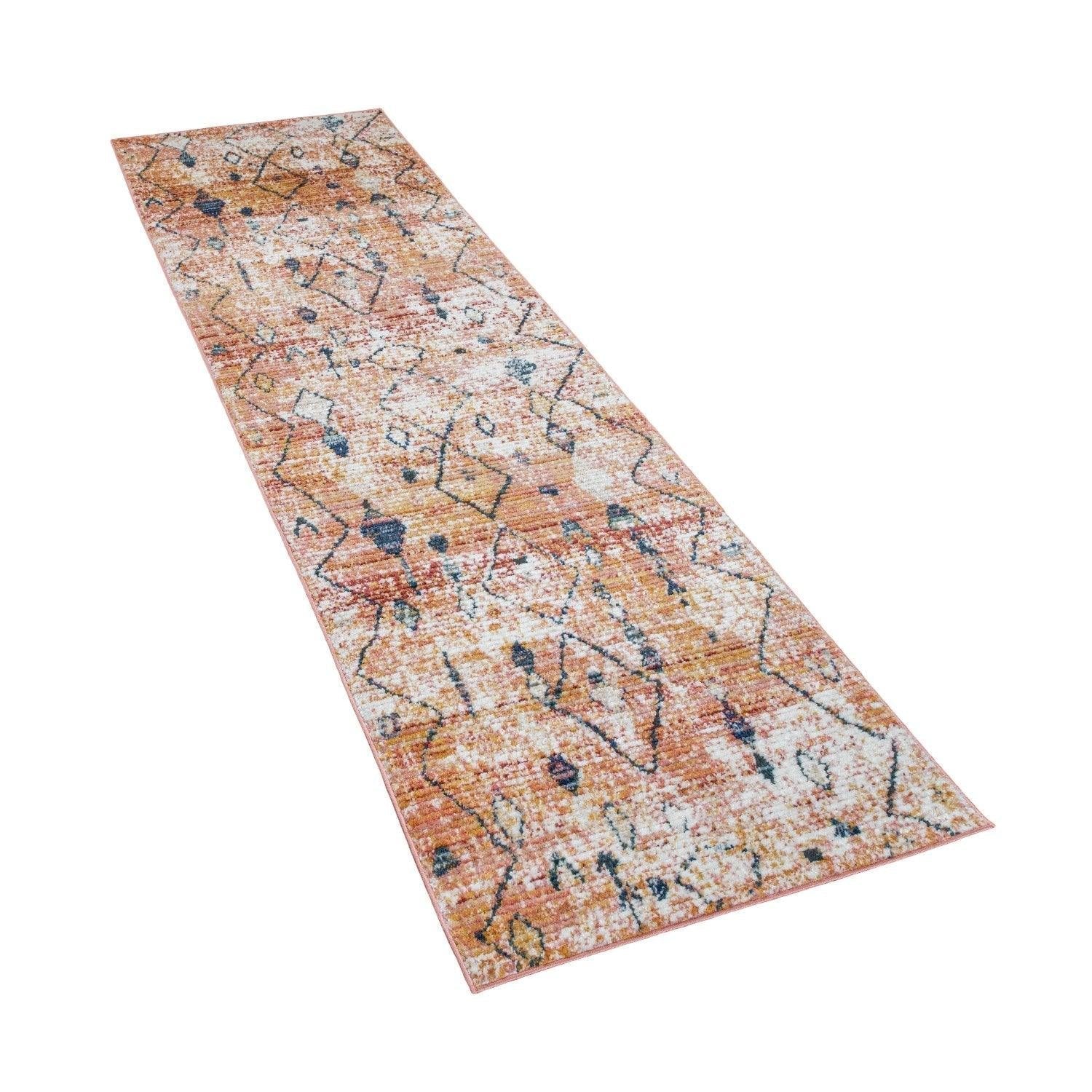 Boho Rug Red Ethnic Diamond Pattern Modern Ripped Design