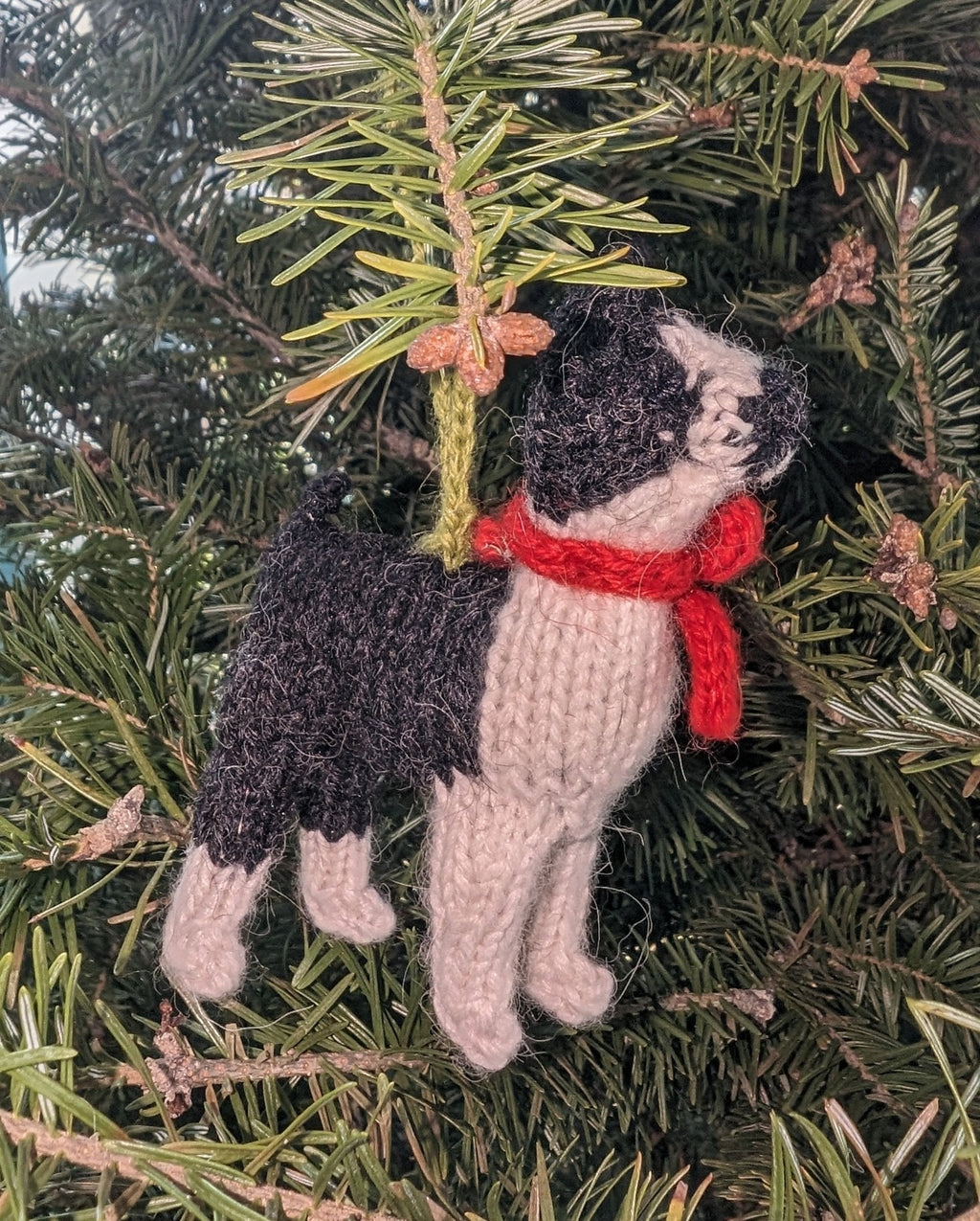 Boston Terrier Hand Knit Christmas Ornament Arcadia Home