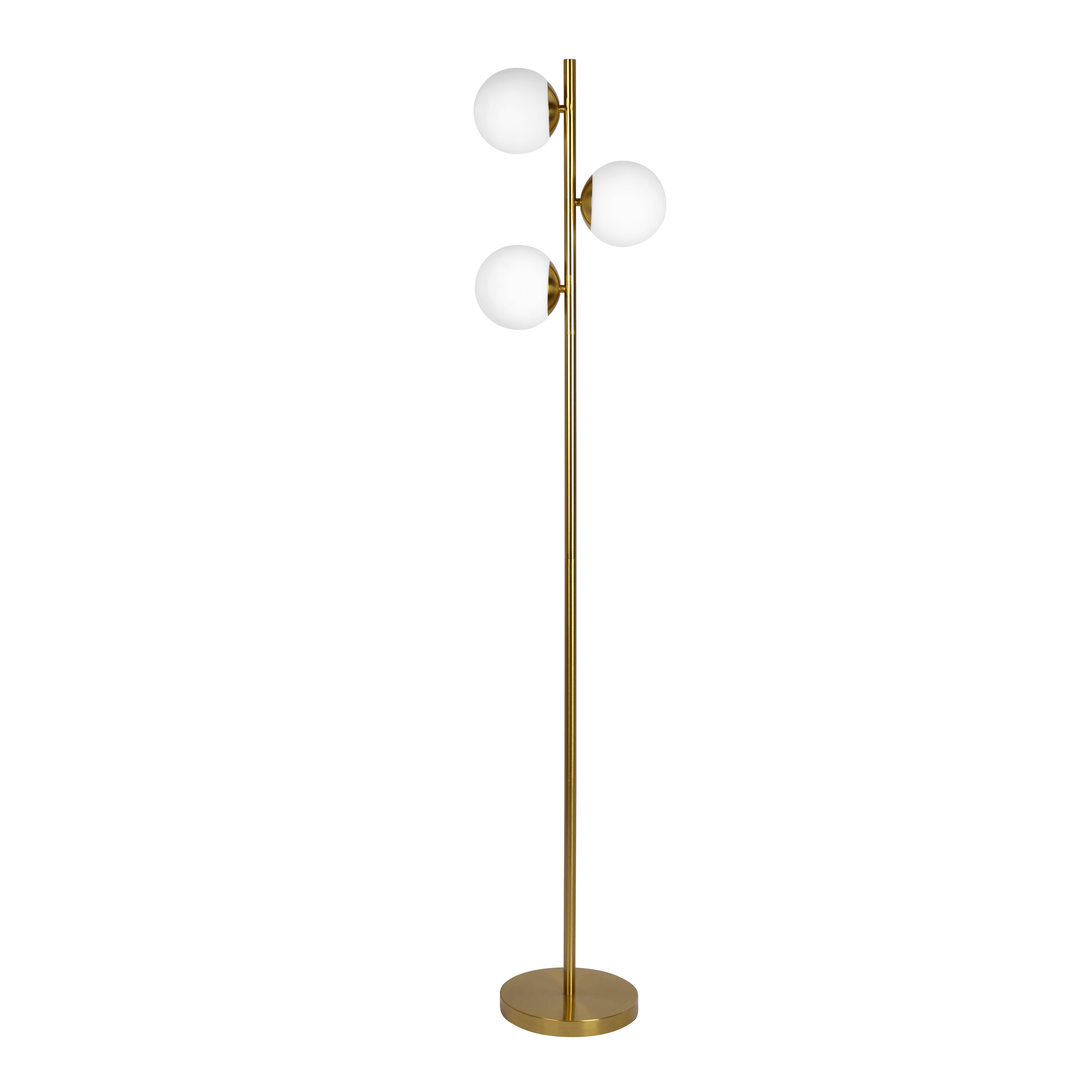Brilliance Modern Gold Brush Floor Lamp, Opal Glass Shades and Round M
