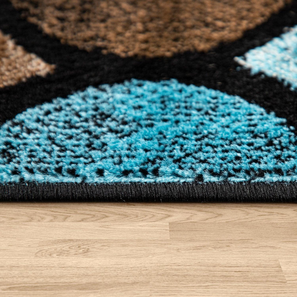 Brown Blue Area Rug for Living Room Moroccan Pattern