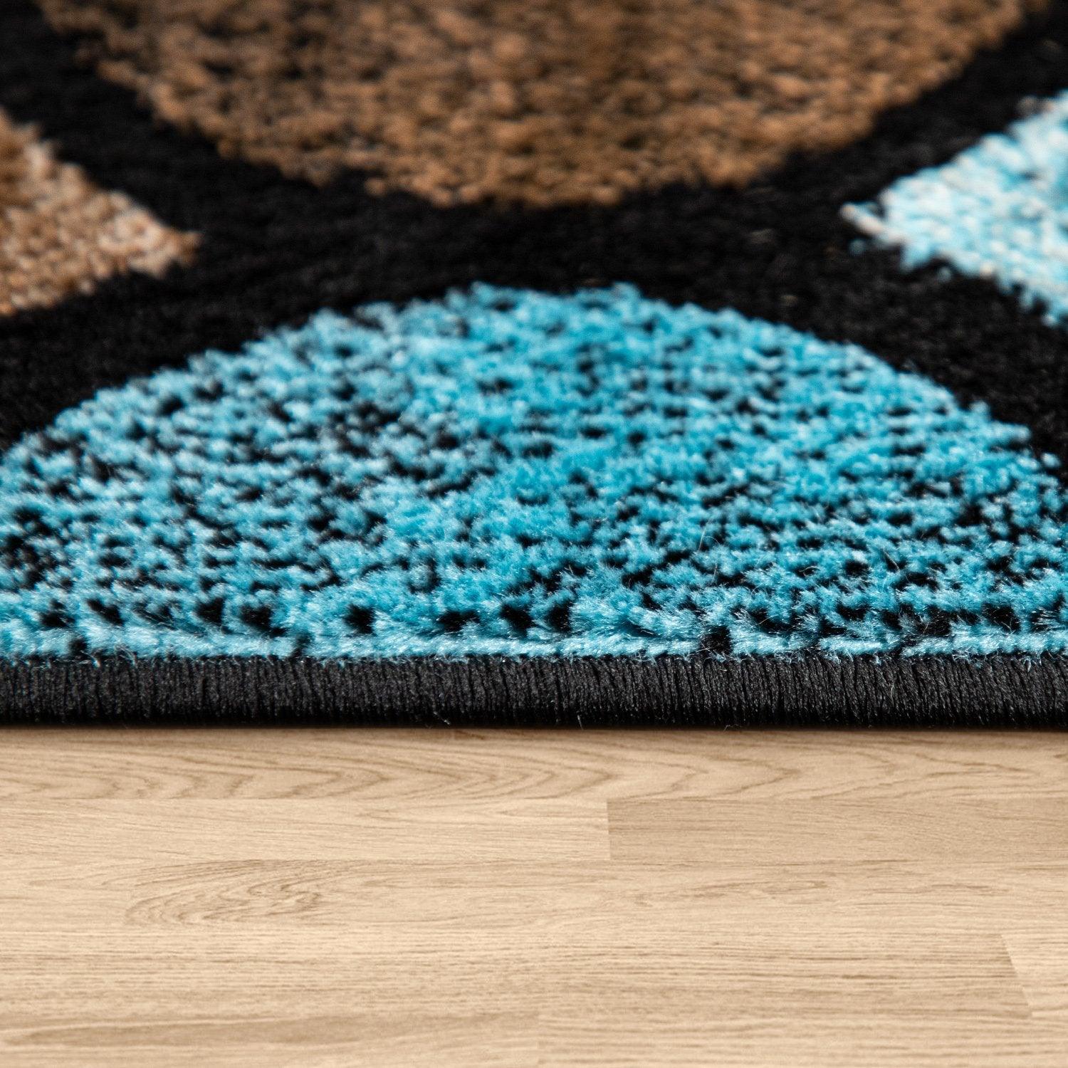 Brown Blue Area Rug for Living Room Moroccan Pattern