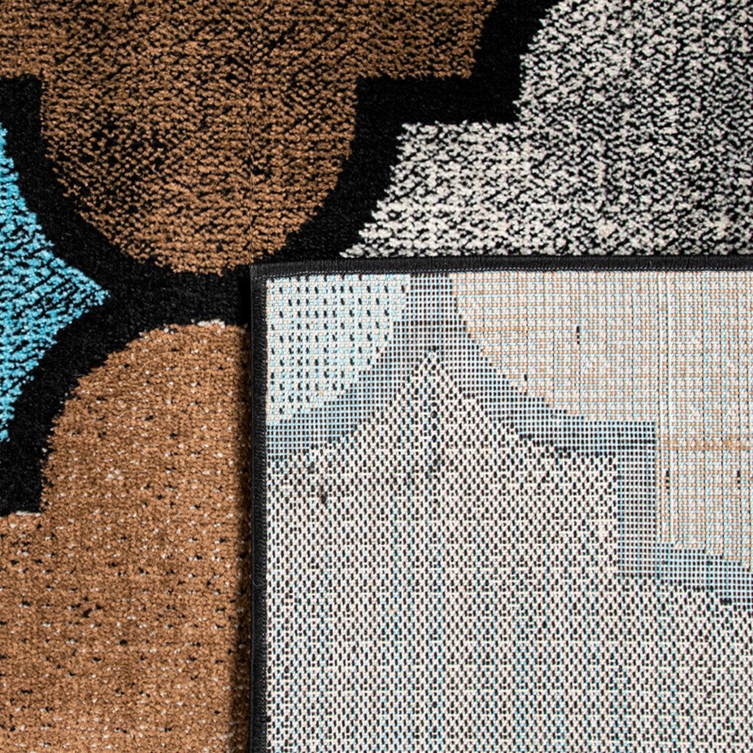Brown Blue Area Rug for Living Room Moroccan Pattern