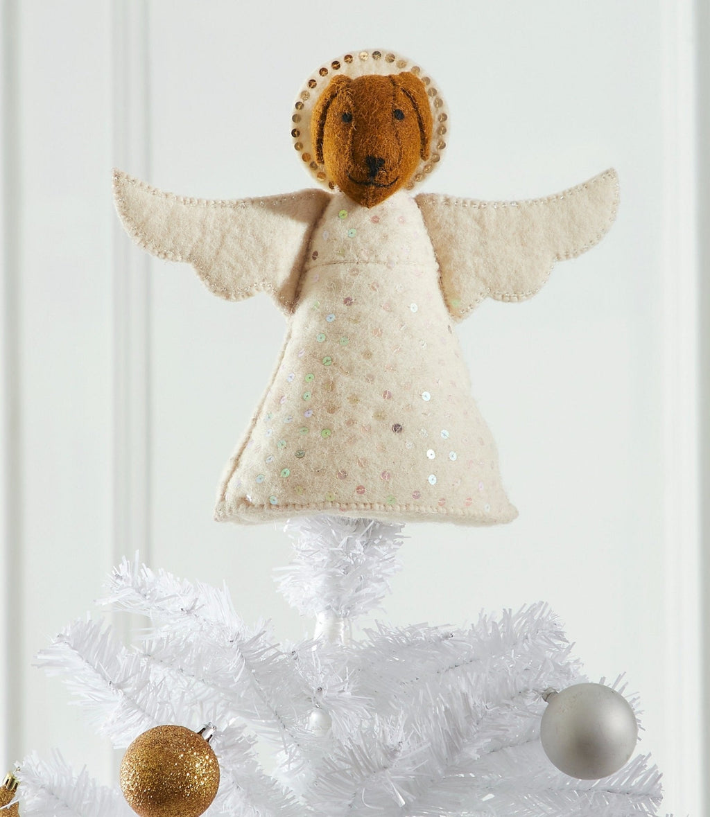 Brown Dog Angel Handmade Felt Christmas Tree Topper Arcadia Home