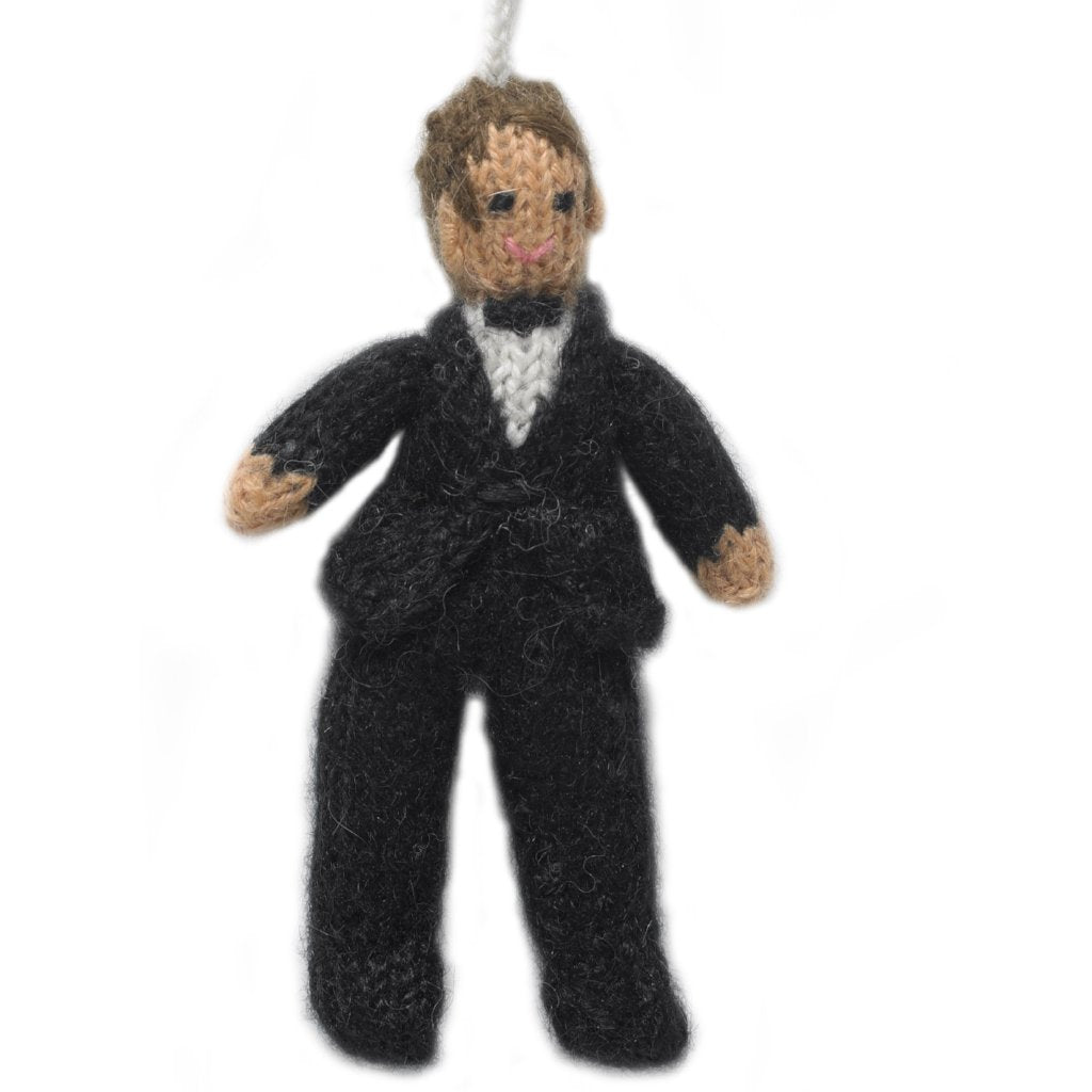 Brunette Groom Ornament Hand Knit Wedding Ornament Arcadia Home