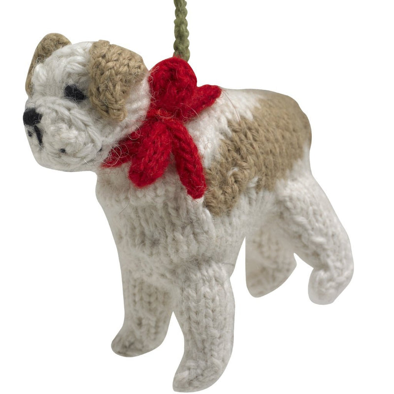 Bulldog Dog Hand Knit Christmas Ornament Arcadia Home