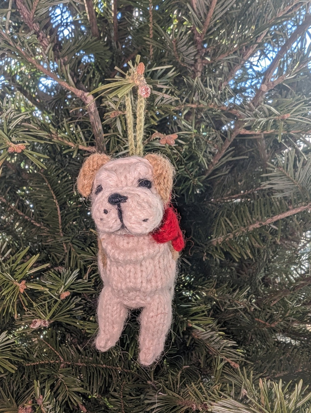 Bulldog Dog Hand Knit Christmas Ornament Arcadia Home