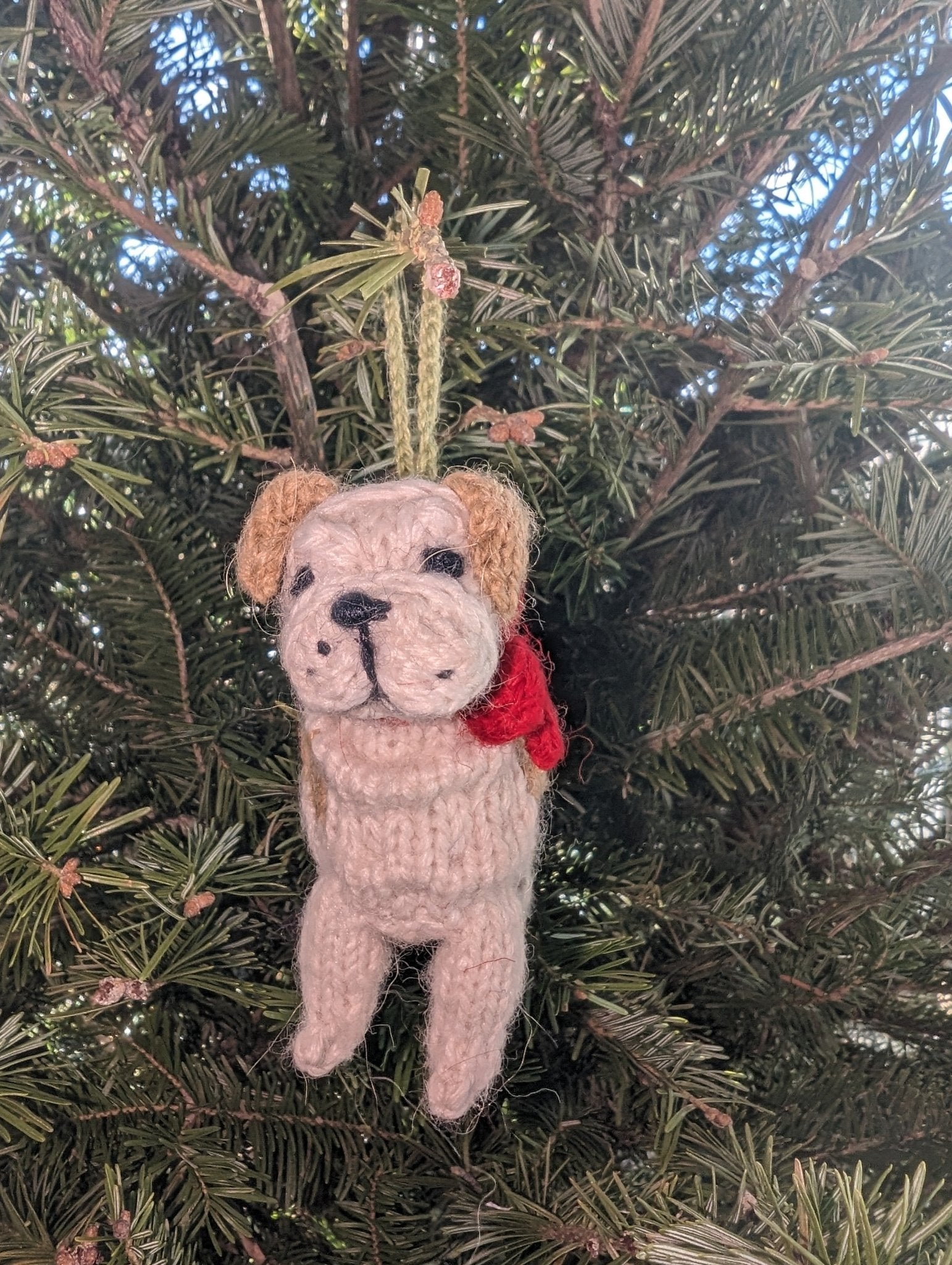 Bulldog Dog Hand Knit Christmas Ornament Arcadia Home