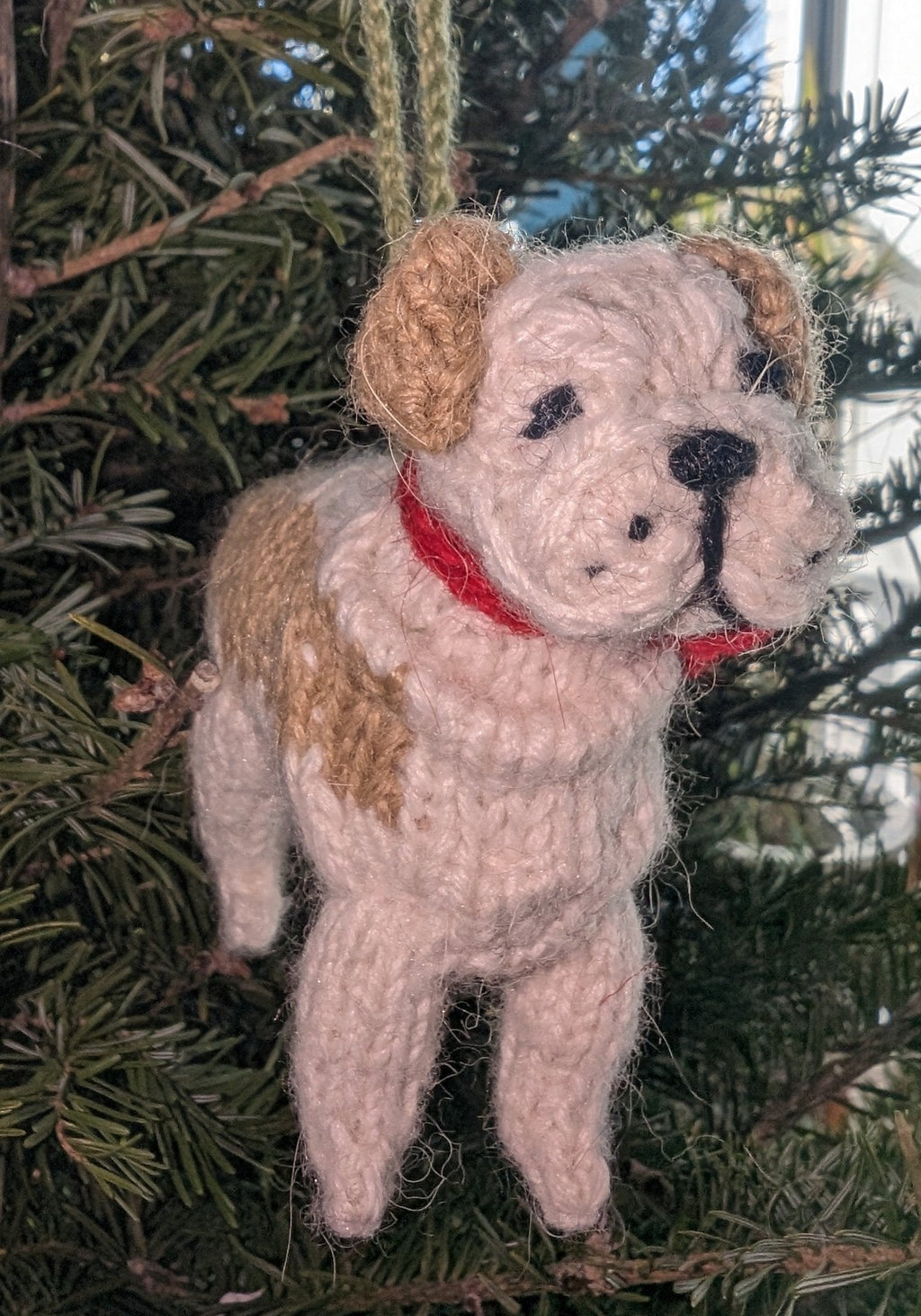 Bulldog Dog Hand Knit Christmas Ornament Arcadia Home