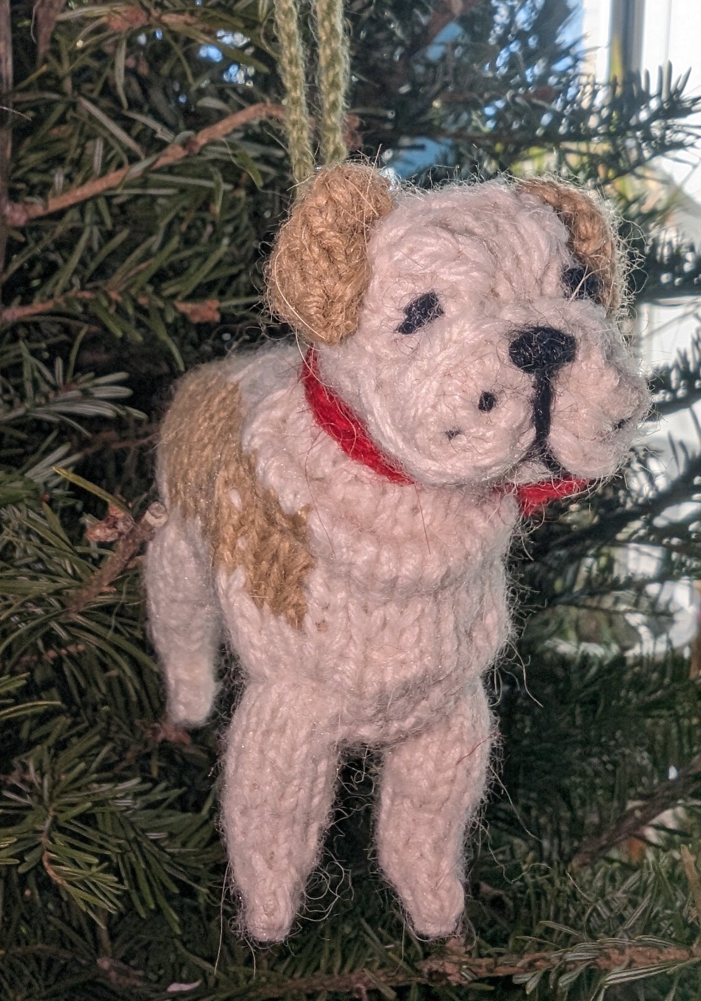 Bulldog Dog Hand Knit Christmas Ornament Arcadia Home