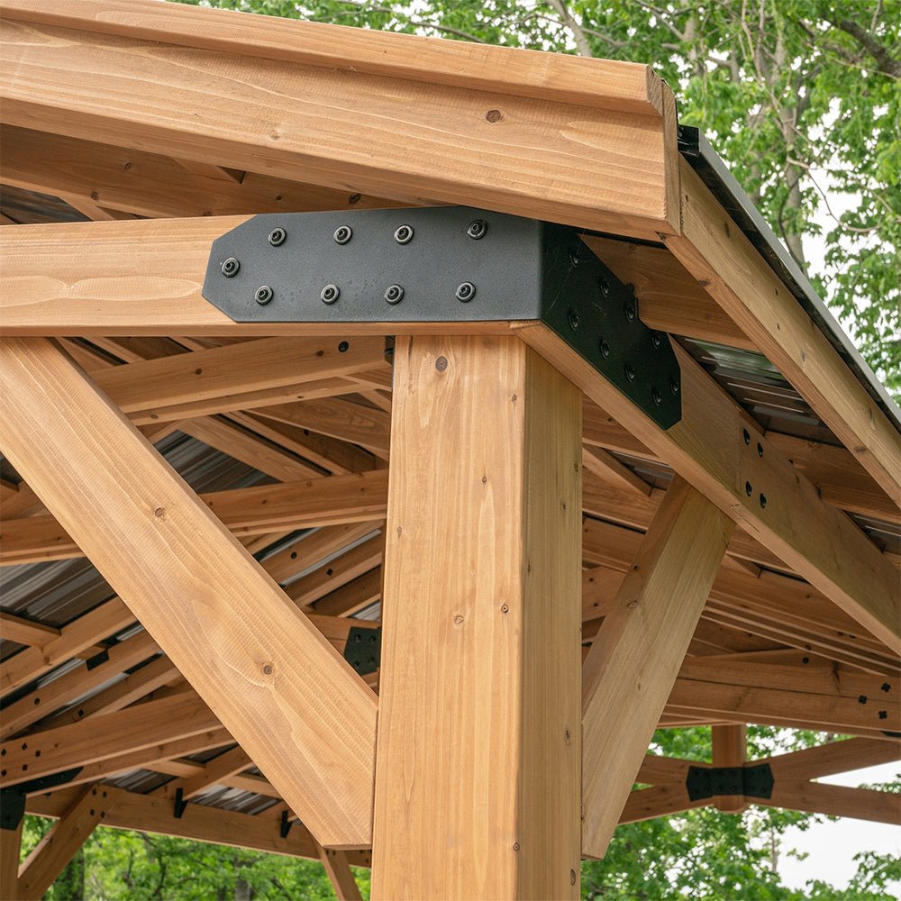 [12x20FT] BYD Premium All Cedar Wooden Carport Pavilion Gazebo With Sloped Hardtop Steel Roof (92758314)