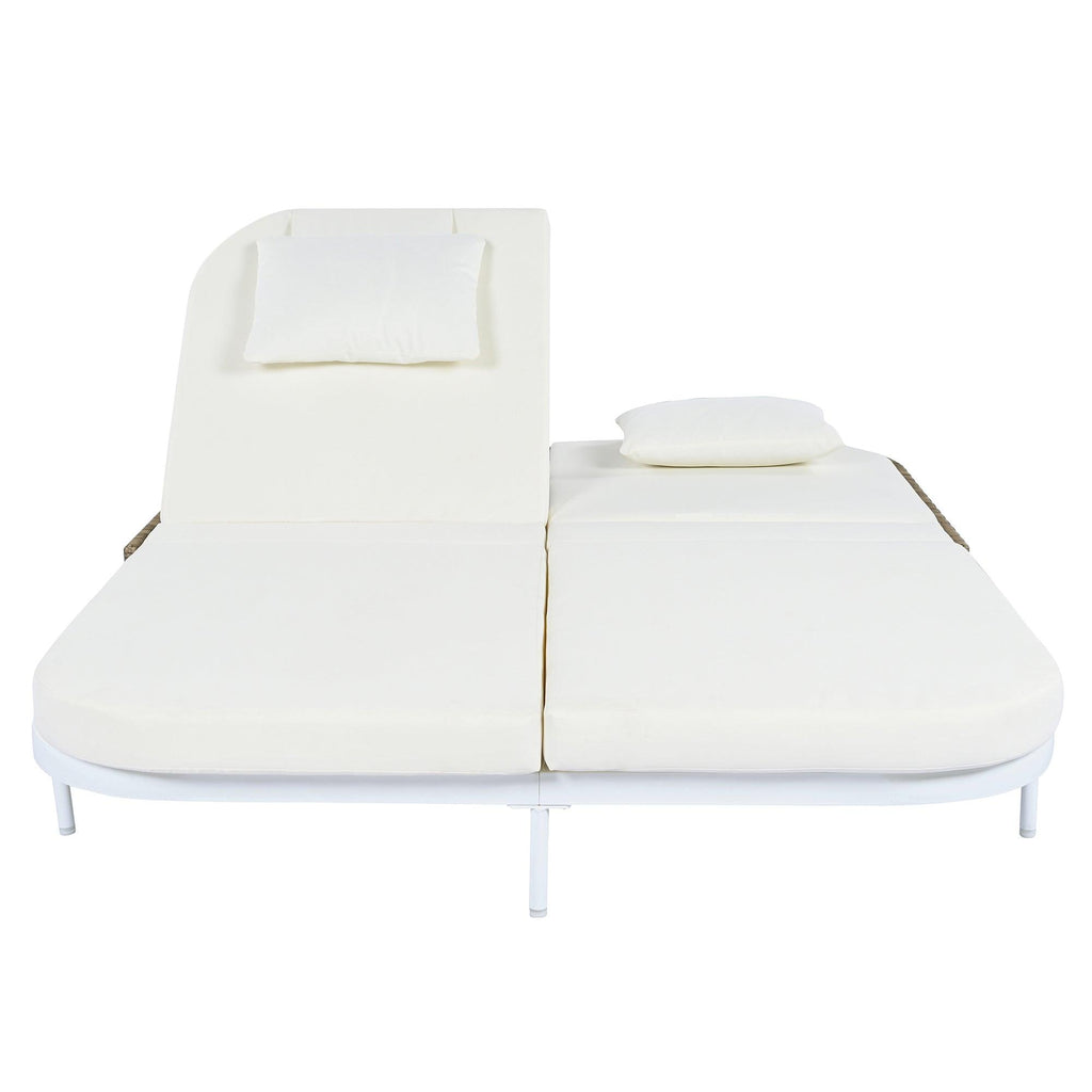 Outdoor Daybed, Patio Rattan Daybed with 5-Position Adjustable Backrest and Removable Cushions & Pillows for Garden, Backyard, Poolside