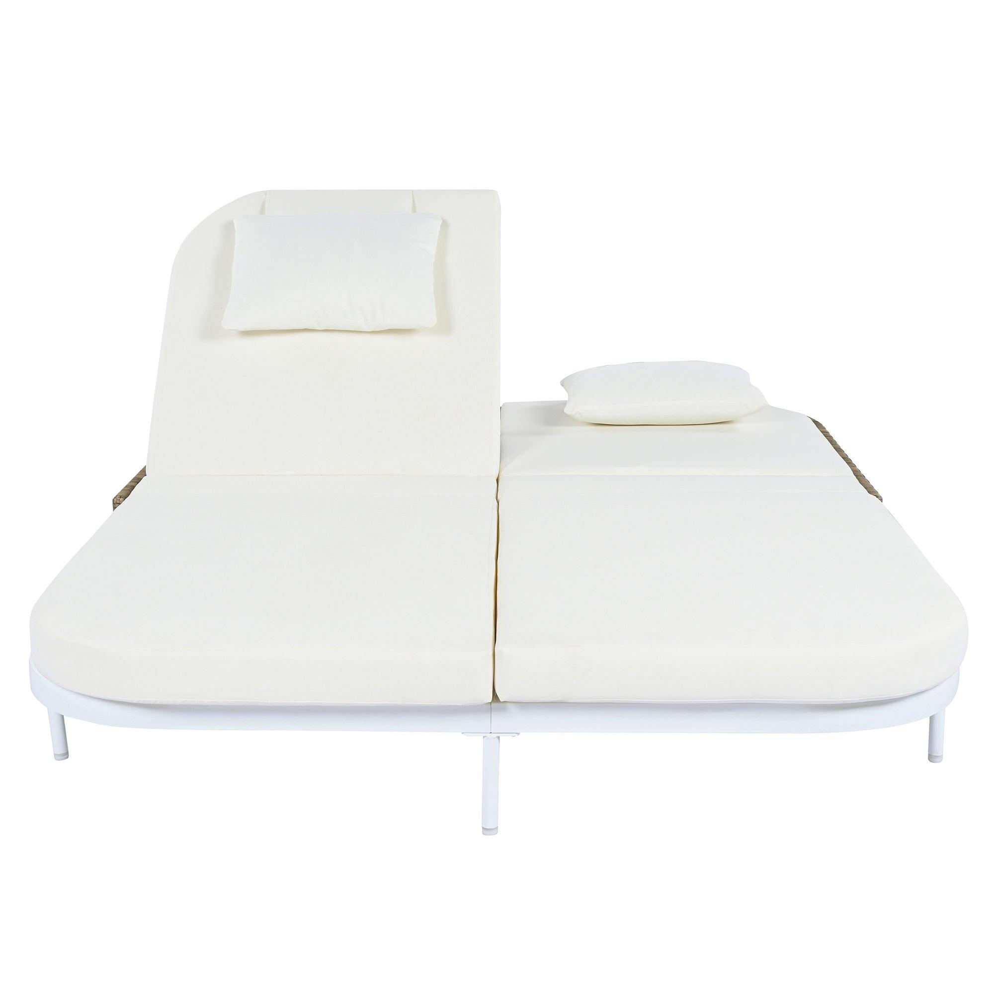 Outdoor Daybed, Patio Rattan Daybed with 5-Position Adjustable Backrest and Removable Cushions & Pillows for Garden, Backyard, Poolside