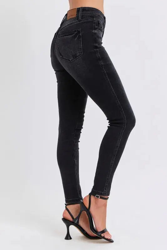 Full Size/Plus Size Mid Rise Tummy Control Skinny Judy Blue Jeans