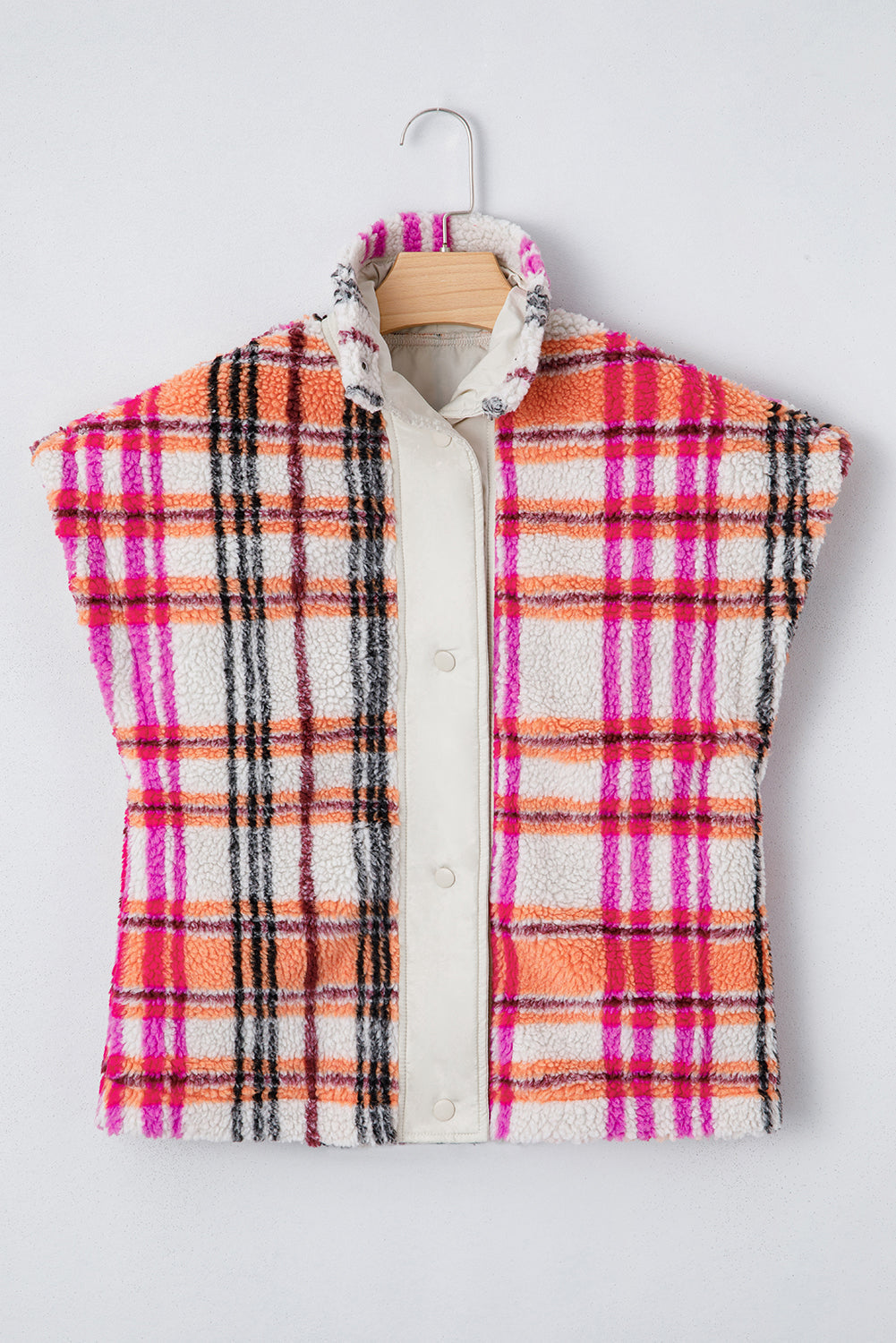 Plaid Sherpa Buttoned Jacket Vest