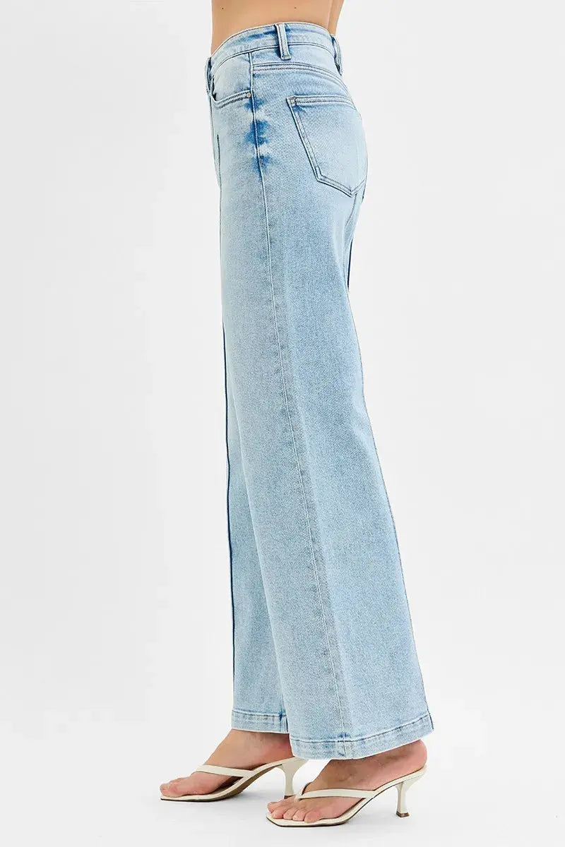 High Waist Wide Leg Pintuck RISEN Jeans – Full Size