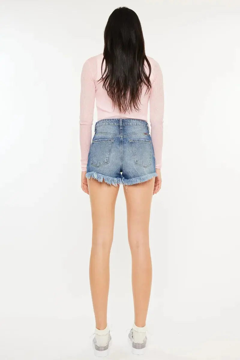High Rise Raw Hem Kancan Denim Shorts