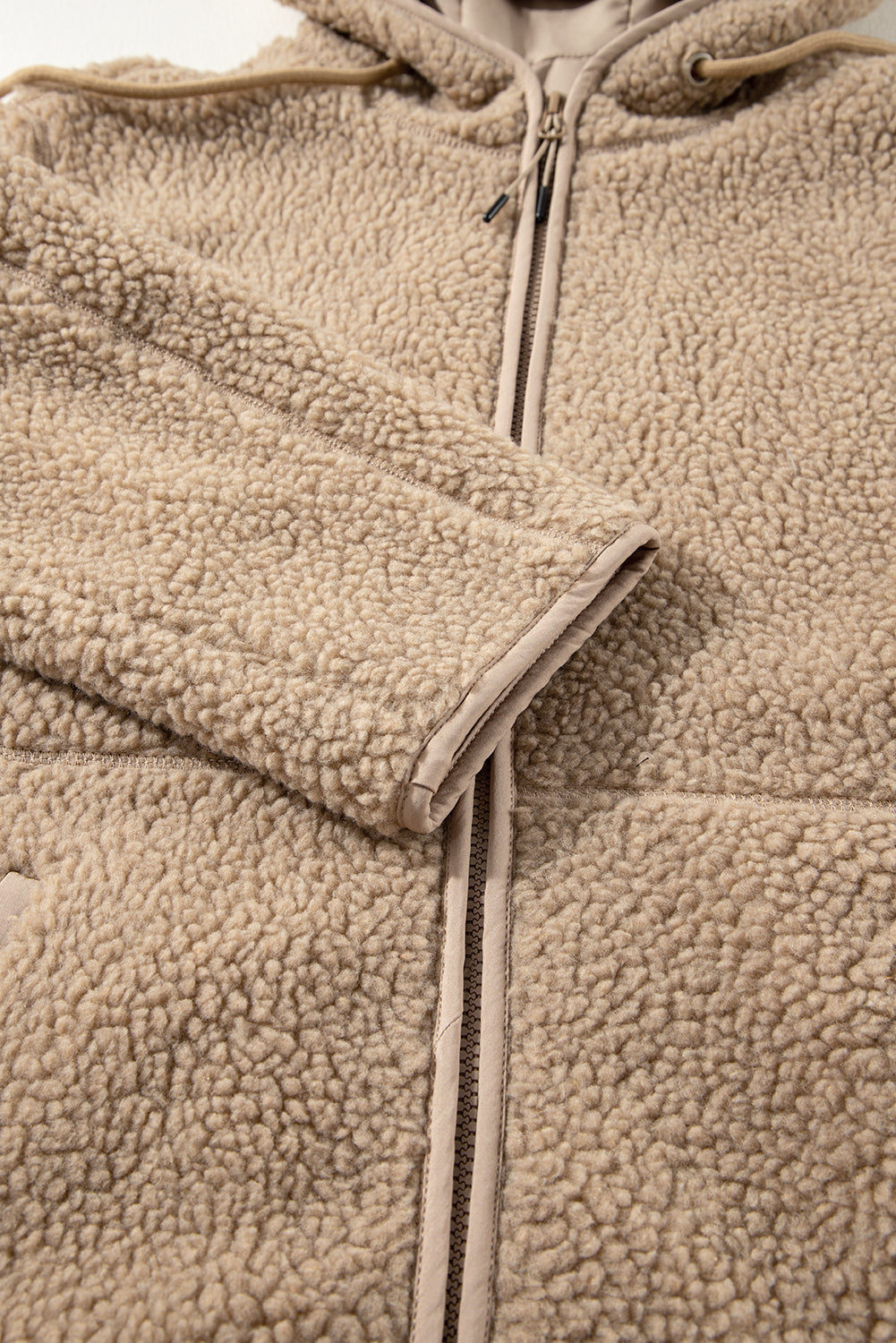 Solid Fleece Zip-Up Drawstring Pocketed Hooded Jacket