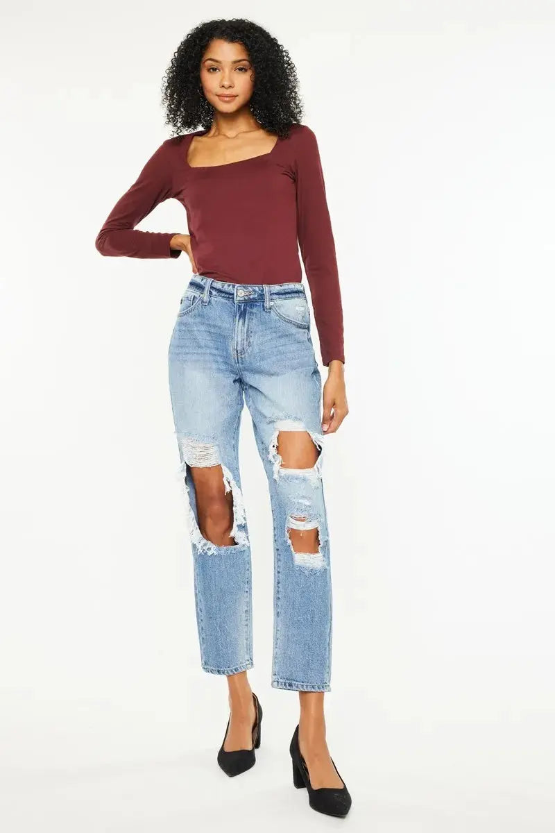 High Rise Distressed Kancan Boyfriend Jeans