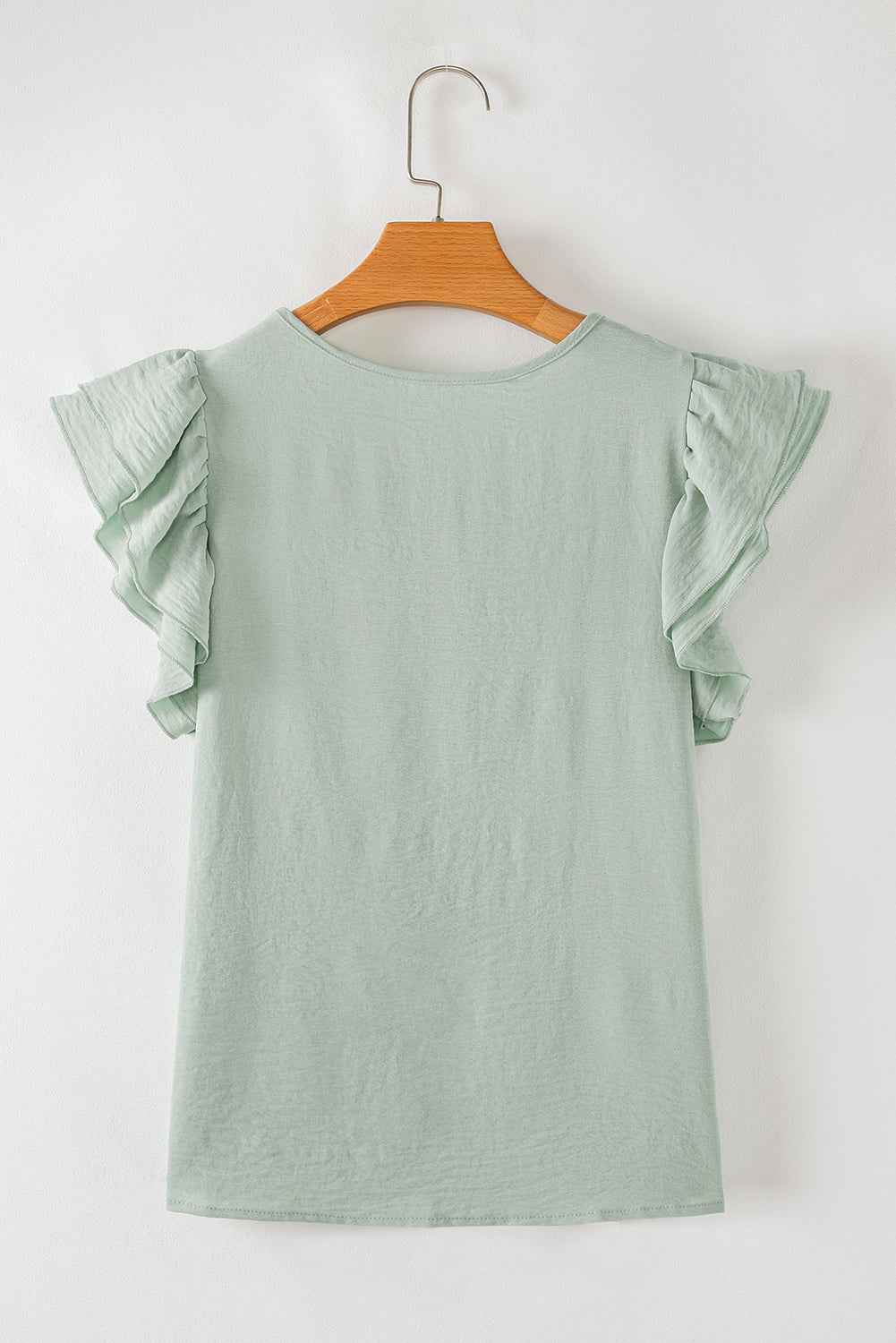 Aqua Ruffle Sleeve Blouse - Clearly Aqua Solid Color Crinkled Top
