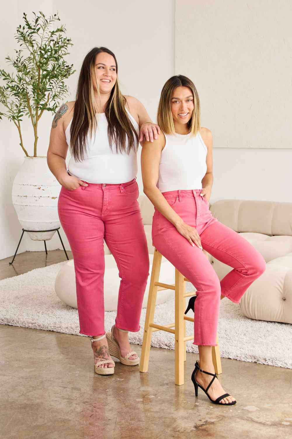 RFM Crop Dylan Full Size High Waist Tummy Control Jeans with Raw Hem Women's Jeans